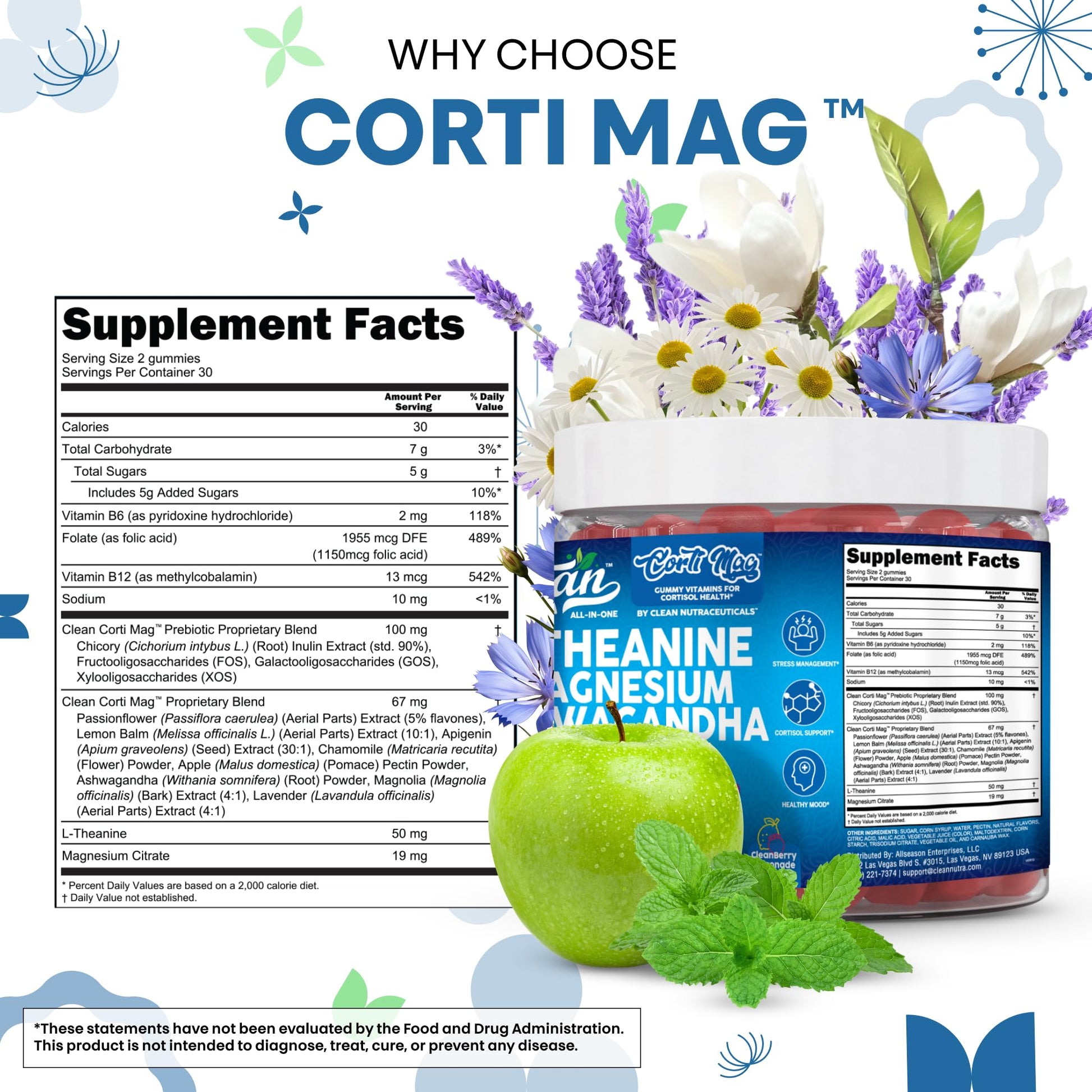 Clean Nutra Cortisol Supplement Gummies L-Theanine Magnesium Ashwagandha Apigenin Vitamin B6 Sleep and Calm Support Lavender Chicory Prebiotic Advanced Gummy Formula Clean Nutraceuticals Au supplements