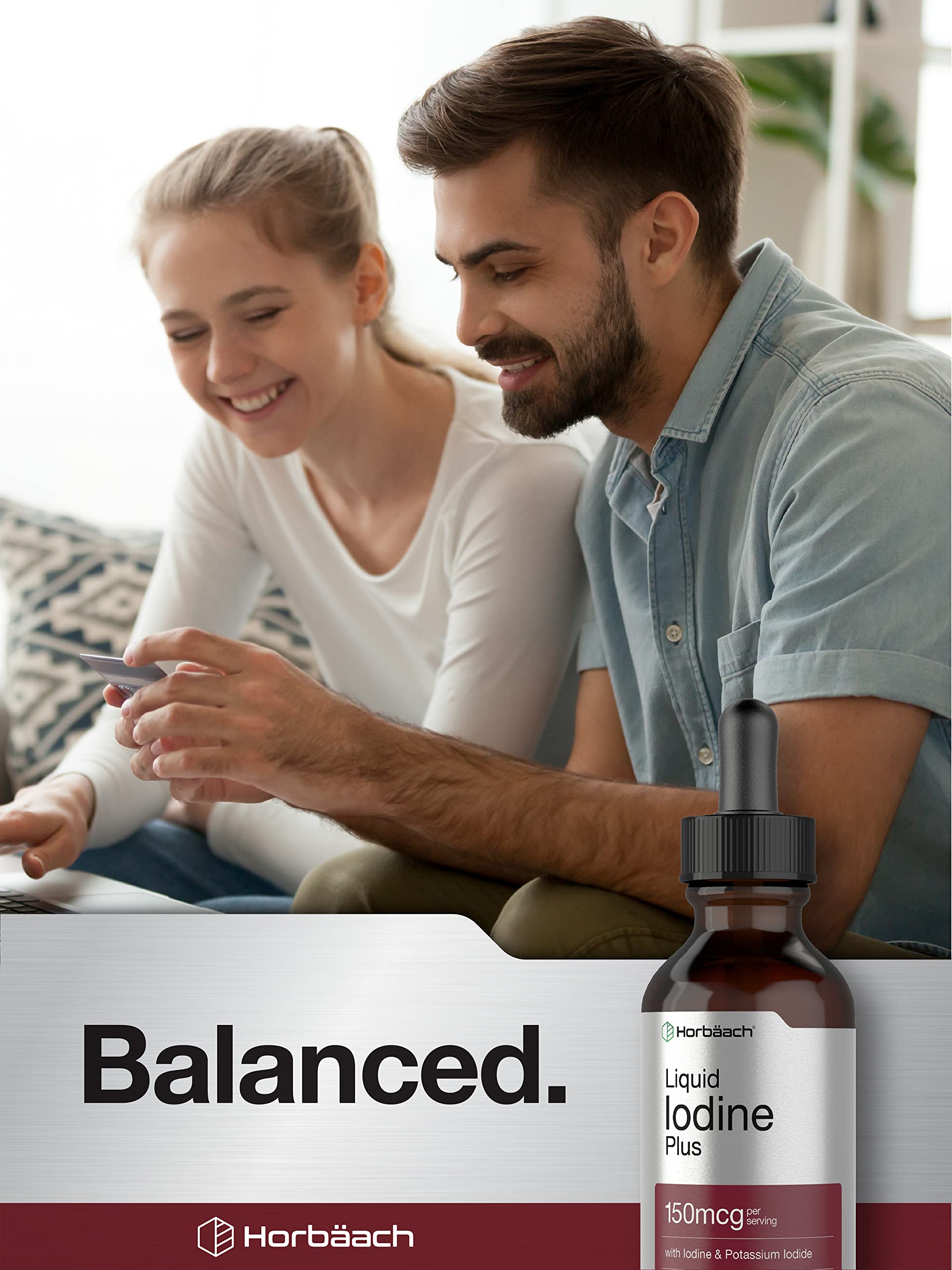 Liquid Iodine Solution Drops | 2 fl oz | 150 mcg | Iodine & Potassium Iodide Supplement Horbäach Au supplements