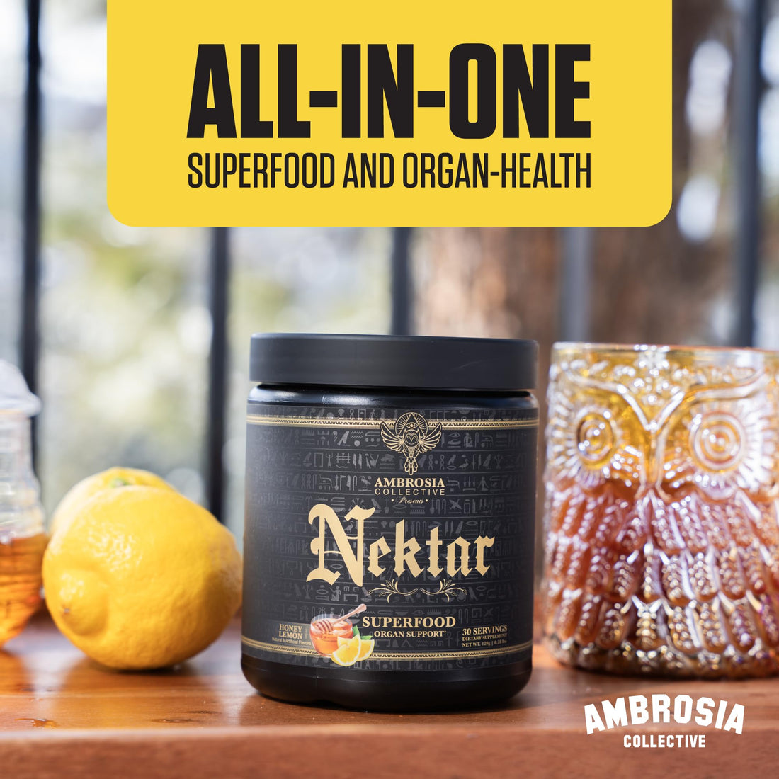 Ambrosia Superfood Organ & Cycle Support Powder | Liver & Kidney Support with Milk Thistle, Red Yeast Rice & CoQ10 | 13 Superfood Ingredients | 30 Servings | Honey Lemon Ambrosia Au supplements