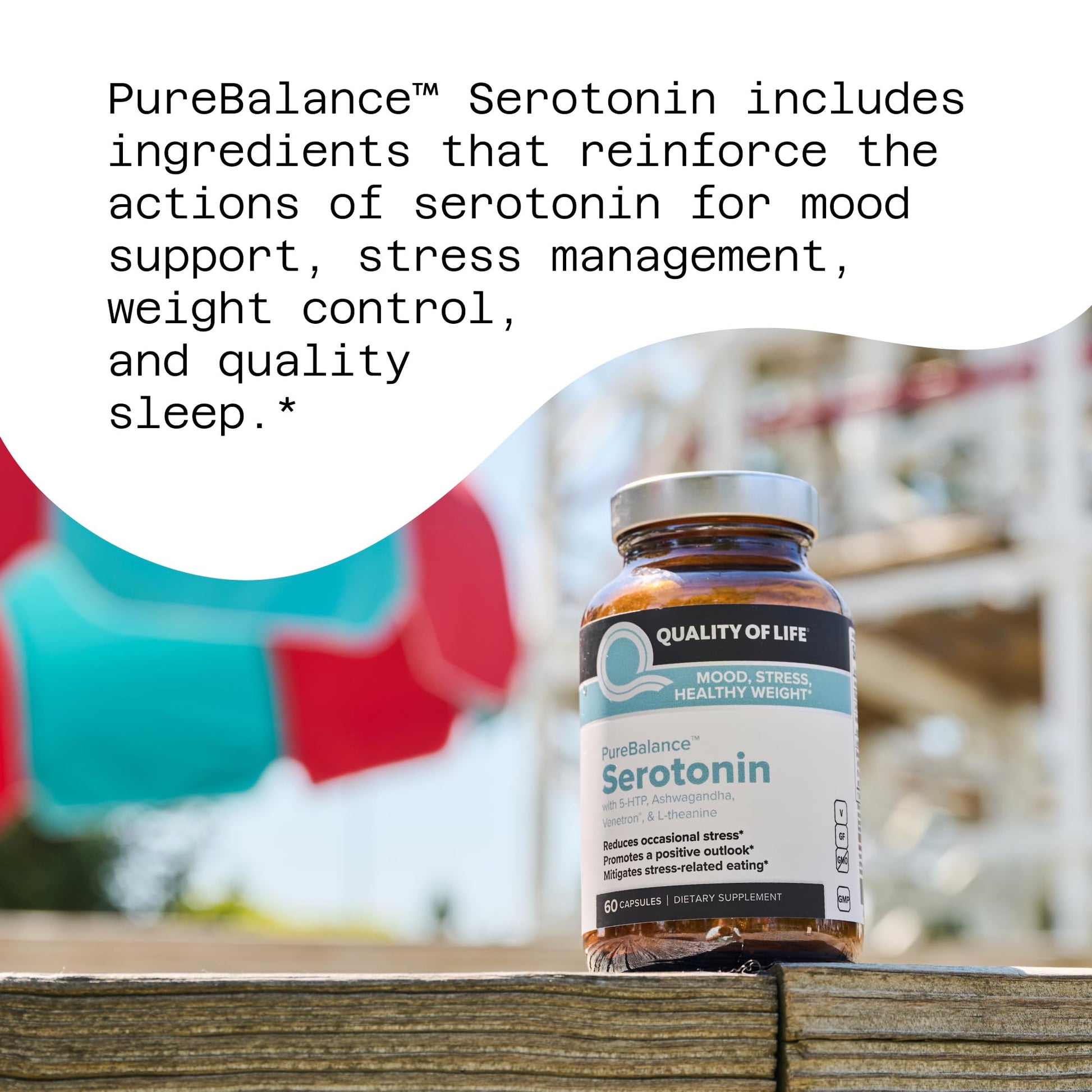 Quality of Life Pure Balance Serotonin Premium–Helps Boost Serotonin & Cortisol Levels - Includes 5-HTP, Venetron, Sensoril, Vitamin D3 & L-Theanine–60 Capsules Quality of Life Au supplements