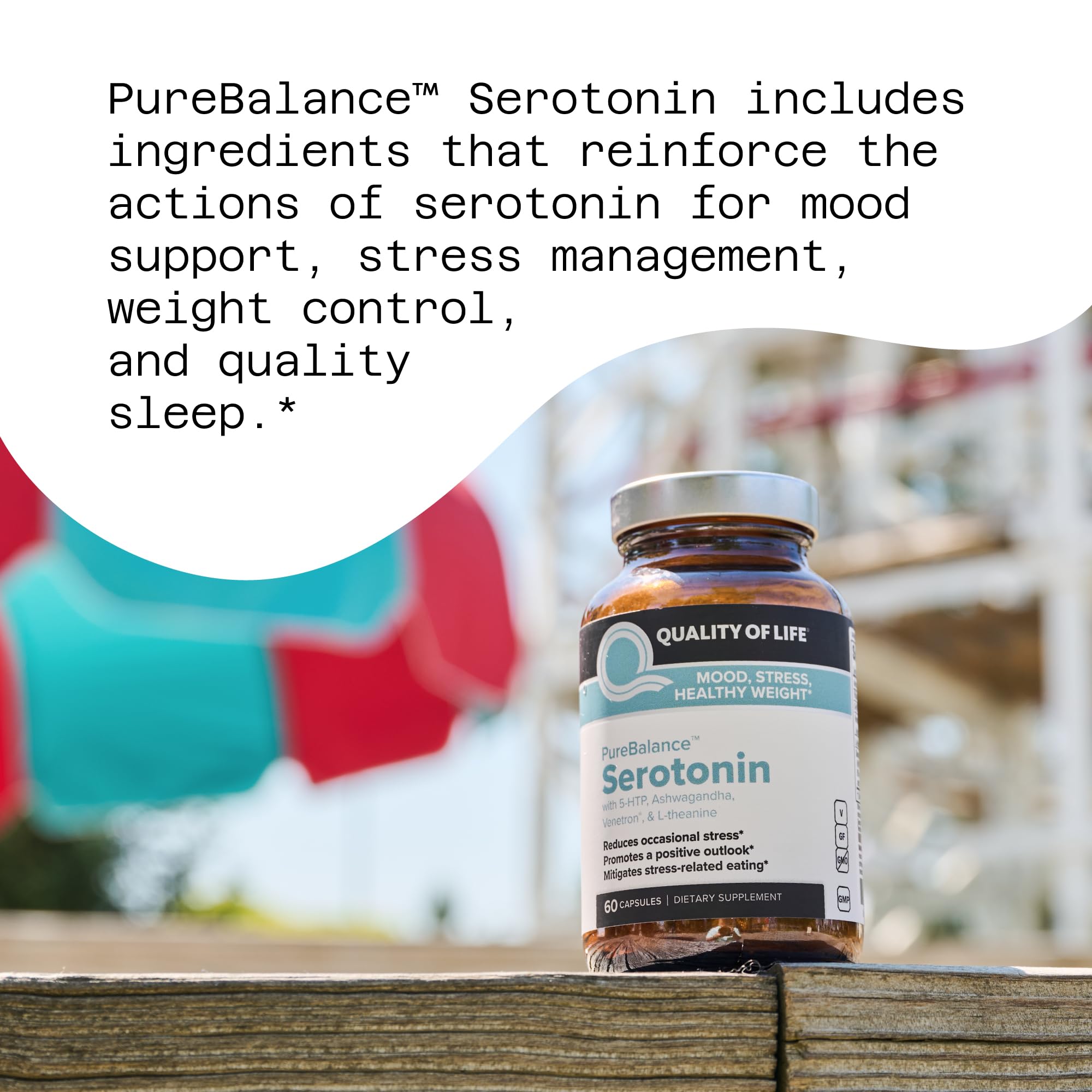 Quality of Life Pure Balance Serotonin Premium–Helps Boost Serotonin & Cortisol Levels - Includes 5-HTP, Venetron, Sensoril, Vitamin D3 & L-Theanine–60 Capsules Quality of Life Au supplements