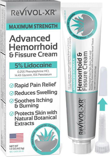 REVIVOL-XR Advanced Hemorrhoid Treatment. 5% Lidocaine + Shrinks + Protects Skin + Aloe + Witch Hazel + Botanicals, External & Internal Use. Most Complete OTC Ointment + Fissure Cream. Made in USA. REVIVOL-XR Au supplements