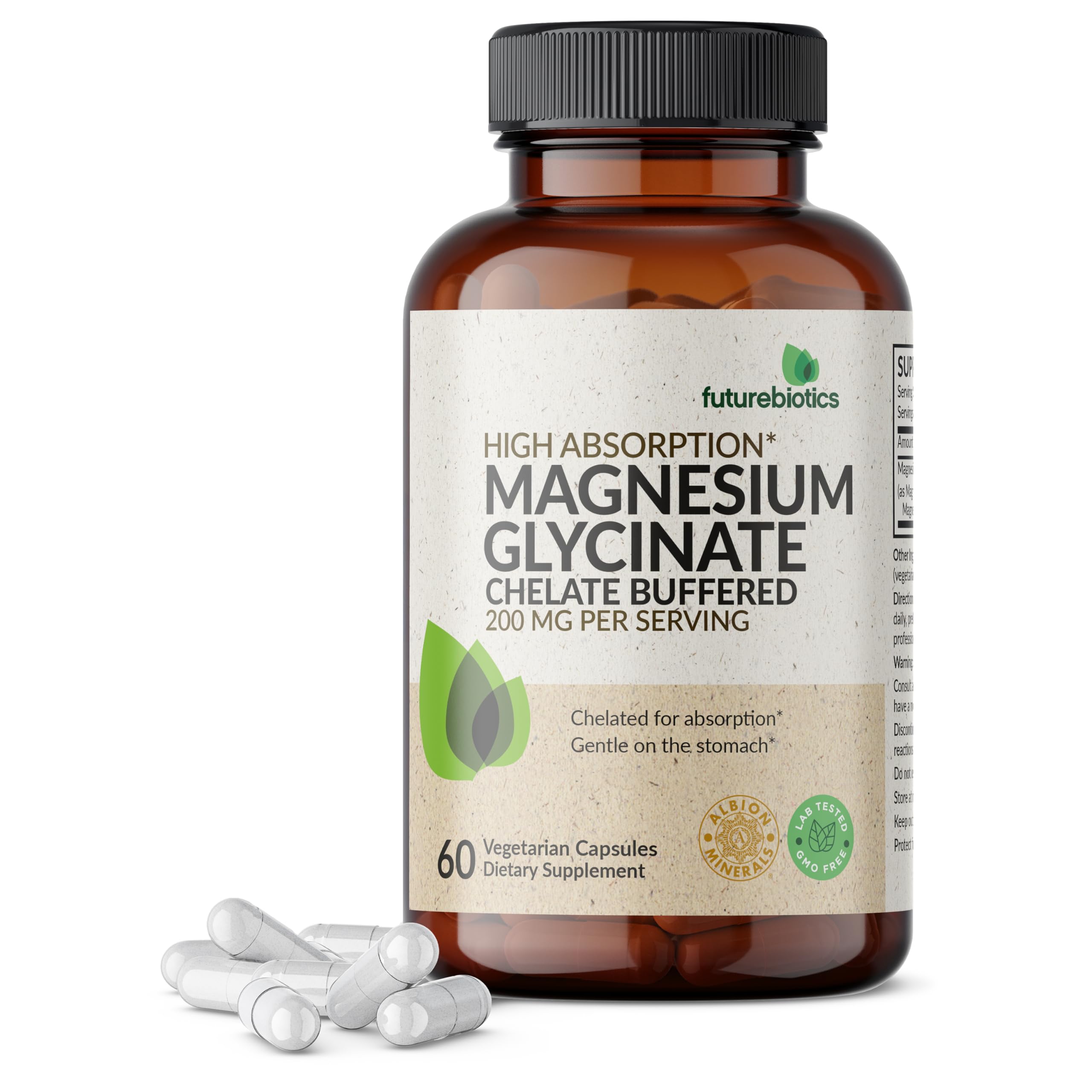 Futurebiotics Magnesium Glycinate 200 MG per Serving Chelated for High Absorption, Gentle On Stomach, Non-GMO, 60 Vegetarian Capsules Futurebiotics Au supplements
