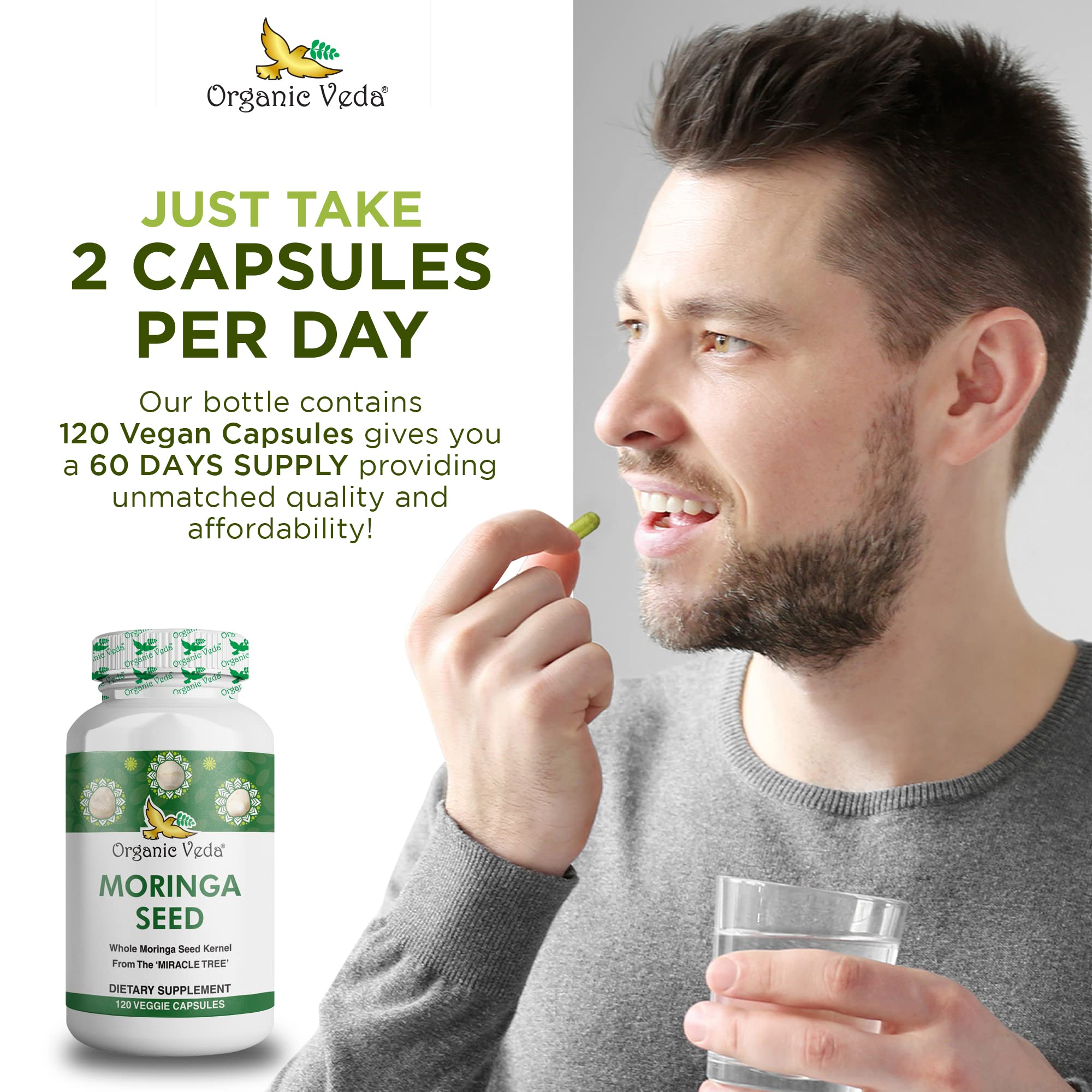 Organic Veda Moringa Seed Capsules - Pure Organic Moringa Capsules Seed Powder Organic Veda Au supplements
