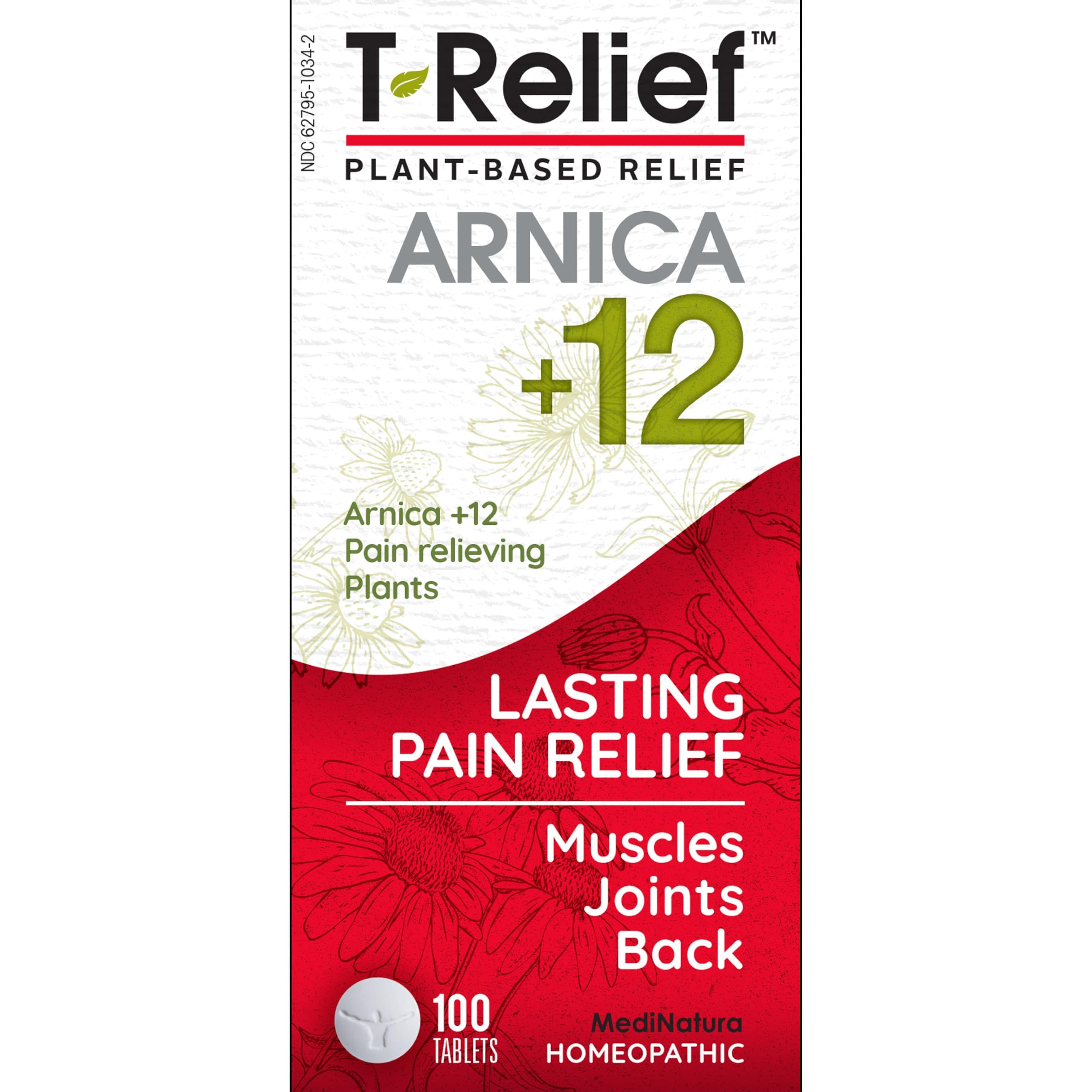 MediNatura T-Relief Pain - Arnica Medication for Naturally Soothing Body Aches - Supports Muscle, Joint & Back Relief - Chewable Tablets - Plant-Based Tablets - Non-Addictive - 100 Count - 2 Pack MediNatura Au supplements