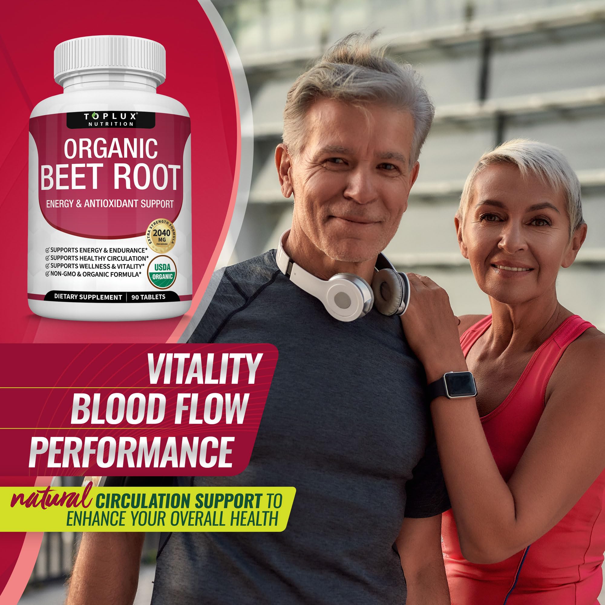 Organic Beet Root Powder Tablets - 2040mg Natural Nitric Oxide Beets to Support, Energy Toplux Au supplements