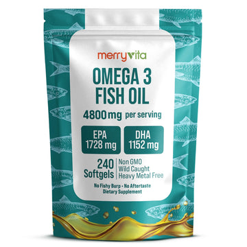 Omega 3 Fish Oil 4800 mg – EPA 1728 mg | DHA 1152 mg from Wild-Caught Anchovies – Burpless Mini Softgels – Pure Omega-3 Fatty Acid Supplement – Non-GMO, Gluten-Free, No Aftertaste – 240 Capsules MERRY VITA Au supplements