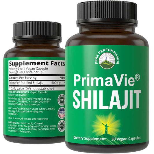 PrimaVie Purified Shilajit Capsules Made with Pure Shilajit Powder. Clinically Tested Natural Supplement with 40+ Trace Minerals, Fulvic Acid. Tablets Support Mitochondria + Brain Function Peak PerformanceAU supplements