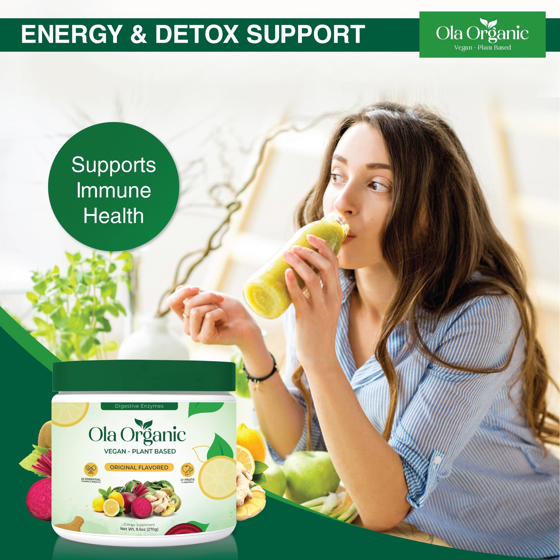 Ola Organic Greens Superfood Powder – Blend of 11 Cruciferous Vegetables with Phytonutrients – Supports Energy, & Immune Health Support – Non-GMO Vegetable Supplement (270g Jar) Ola Organic Au supplements