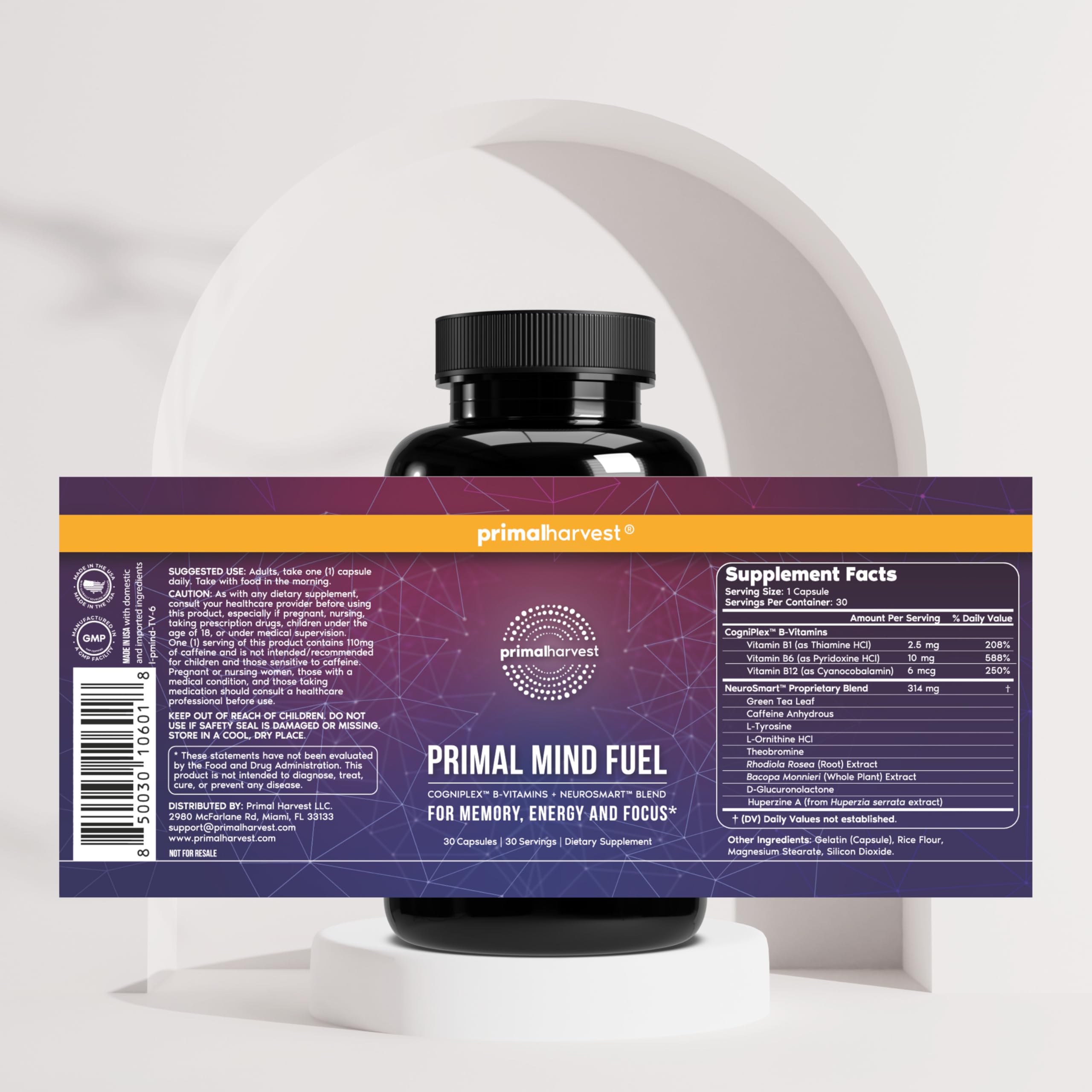 Brain Supplement by Primal Harvest, Primal Mind Fuel Brain Booster for Focus, Energy, Clarity, and Brain Health 30 Capsules Nootropics Brain Support Supplement for Men and Women Primal Harvest Au supplements