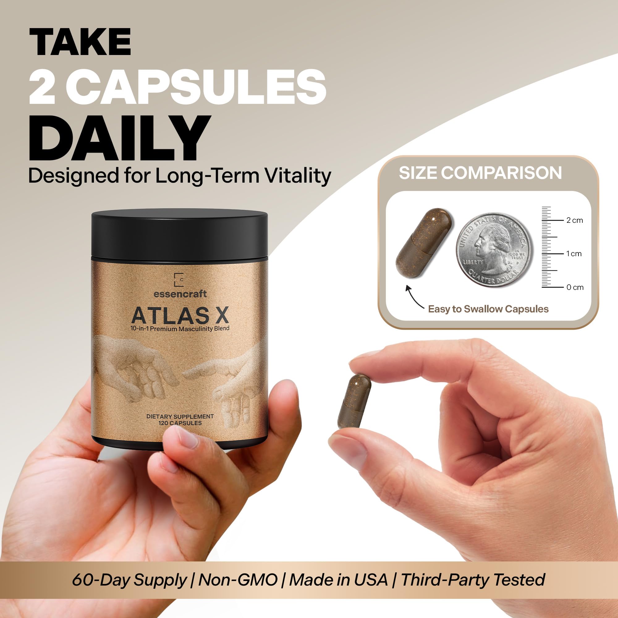 Essencraft Atlas X Testosterone Supplement for Men – 10-in-1 Natural Testosterone Booster & Muscle Booster w/Shilajit, Zinc, Tongkat Ali, & More (120 Capsules) Essencraft Au supplements