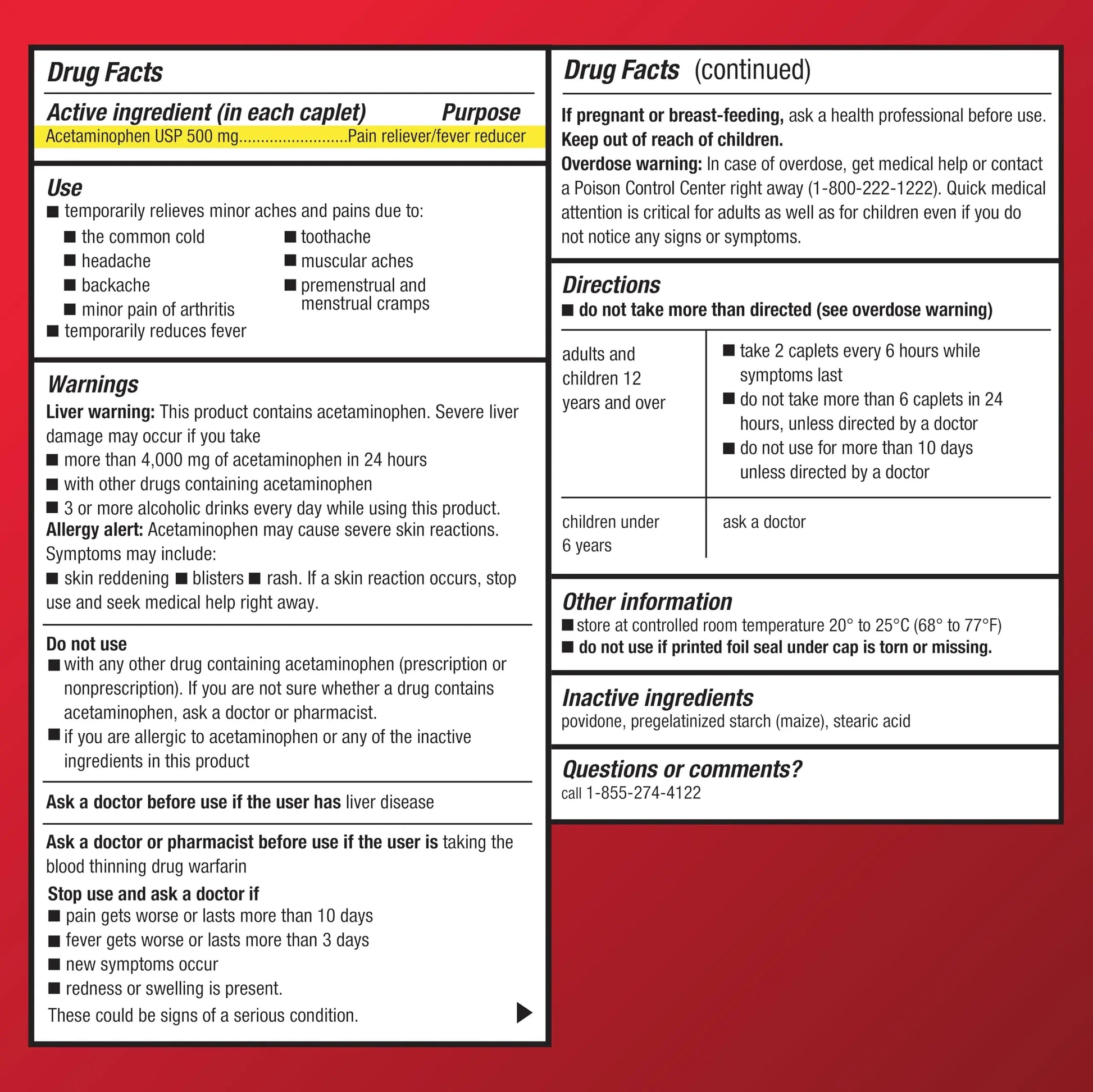 Amazon Basic Care Extra Strength Pain Relief, Acetaminophen Caplets, 500 mg, Pain Reliever/Fever Reducer, 500 Count Amazon Basic Care Au supplements