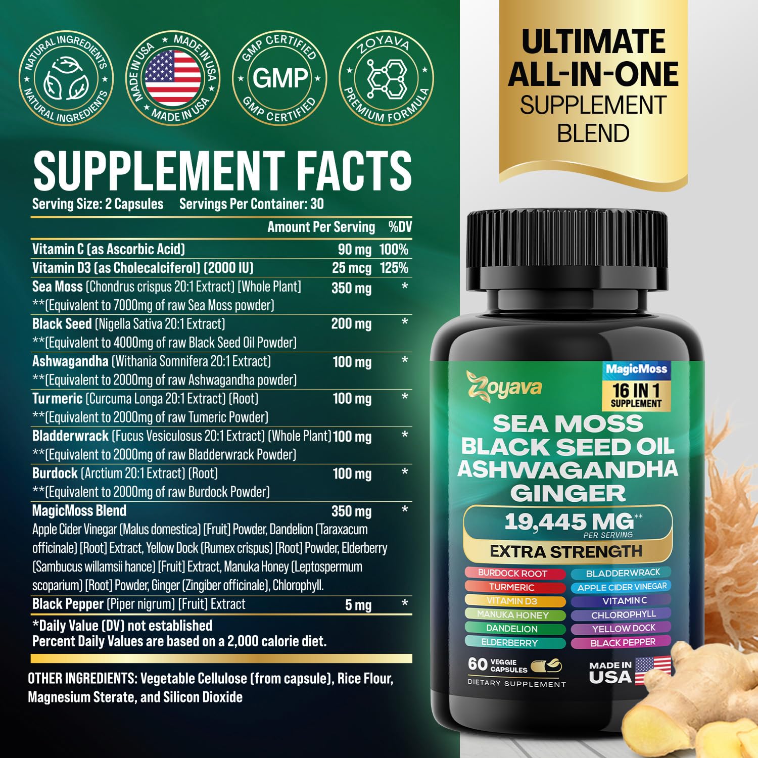 Zoyava Magic Moss Blend Sea Moss 7000mg Ashwagandha 2000mg Black Seed Oil Zoyava Au supplements