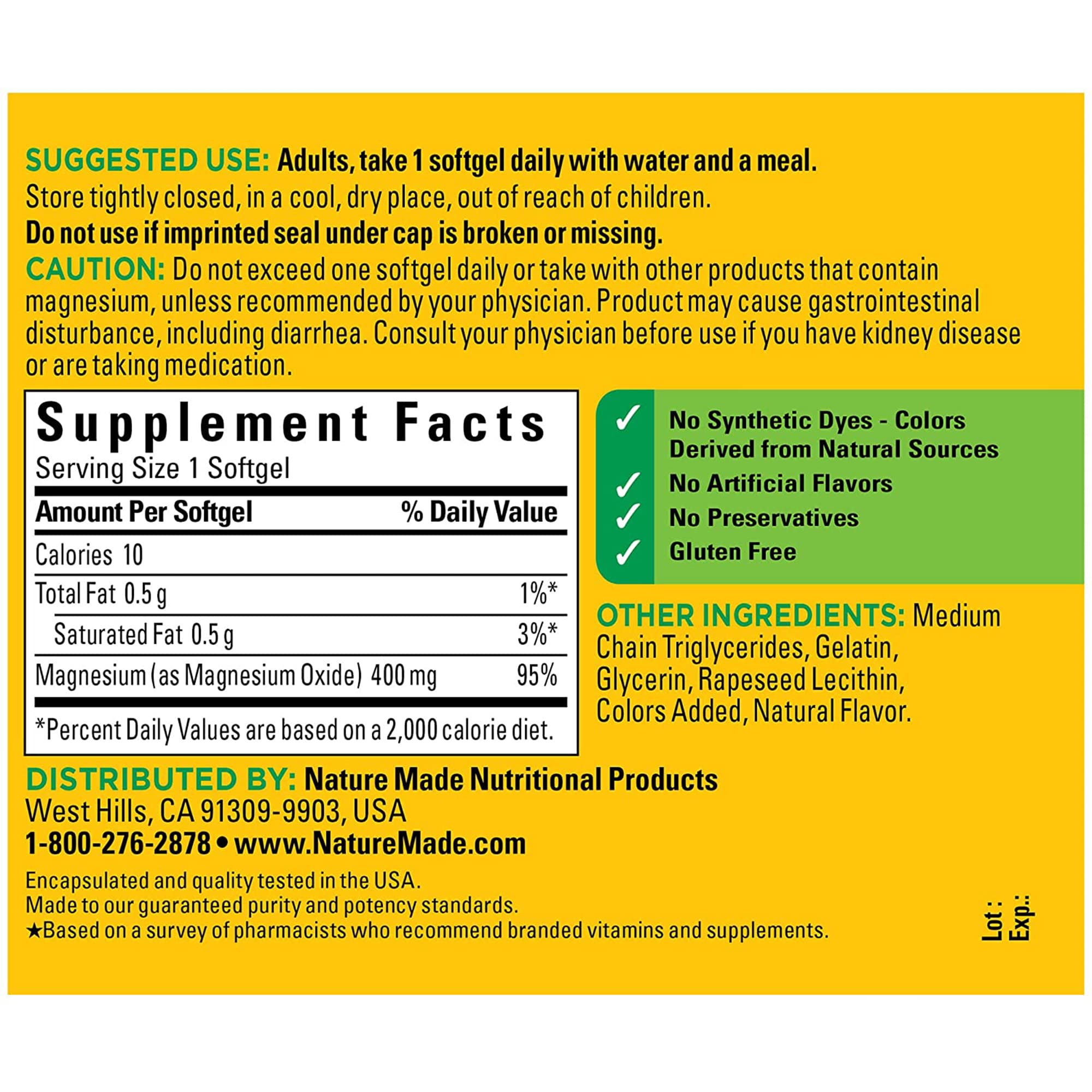 Nature Made Extra Strength Magnesium Oxide 400 mg, Dietary Supplement Nature Made Au supplements