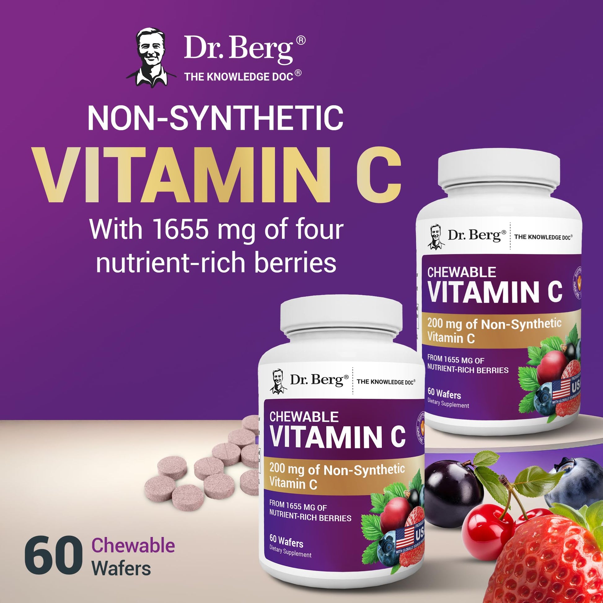 Dr. Berg Chewable Vitamin C Complex - Made with Organic, Non-GMO Berries - 60 Delicious Wafers Dr. Berg Nutritionals Au supplements