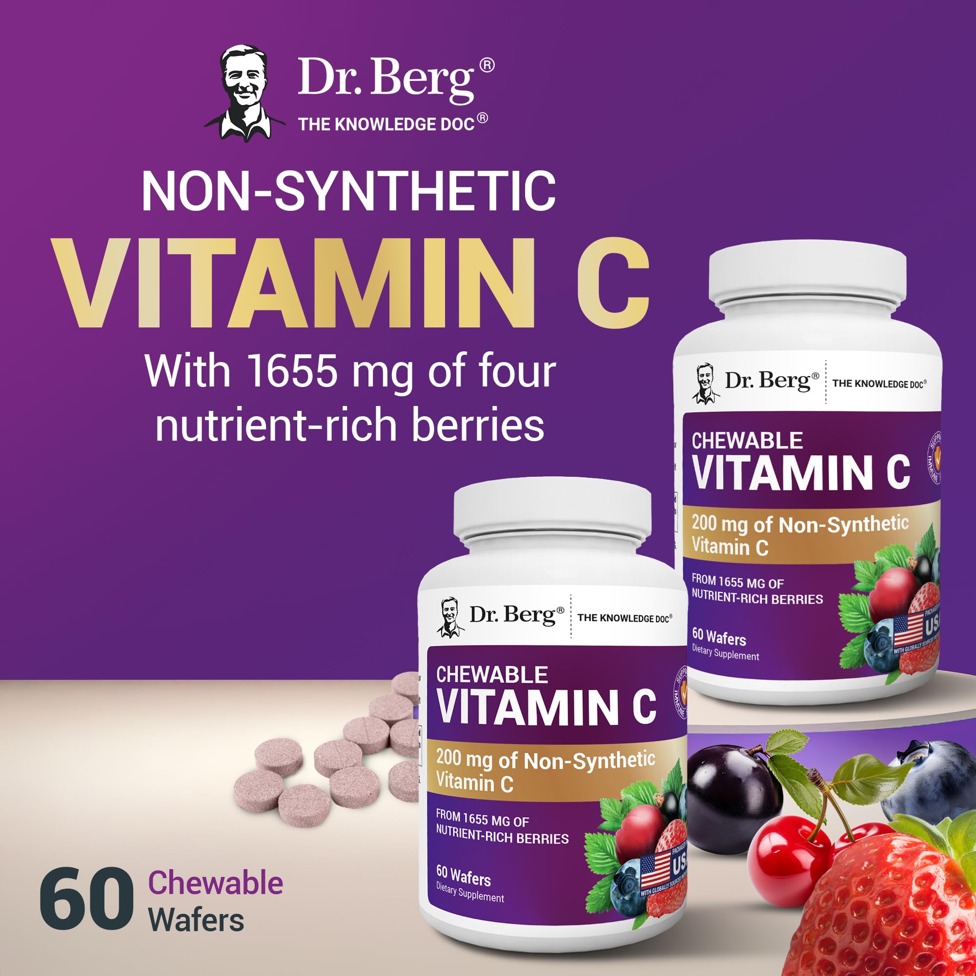 Dr. Berg Chewable Vitamin C Complex - Made with Organic, Non-GMO Berries - 60 Delicious Wafers Dr. Berg Nutritionals Au supplements