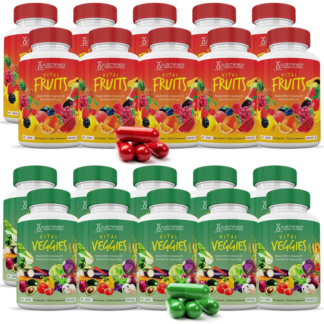 (20 Pack) Vital Fruits and Veggies Supplement Whole Food Red & Green Superfoods Justified Laboratories Au supplements