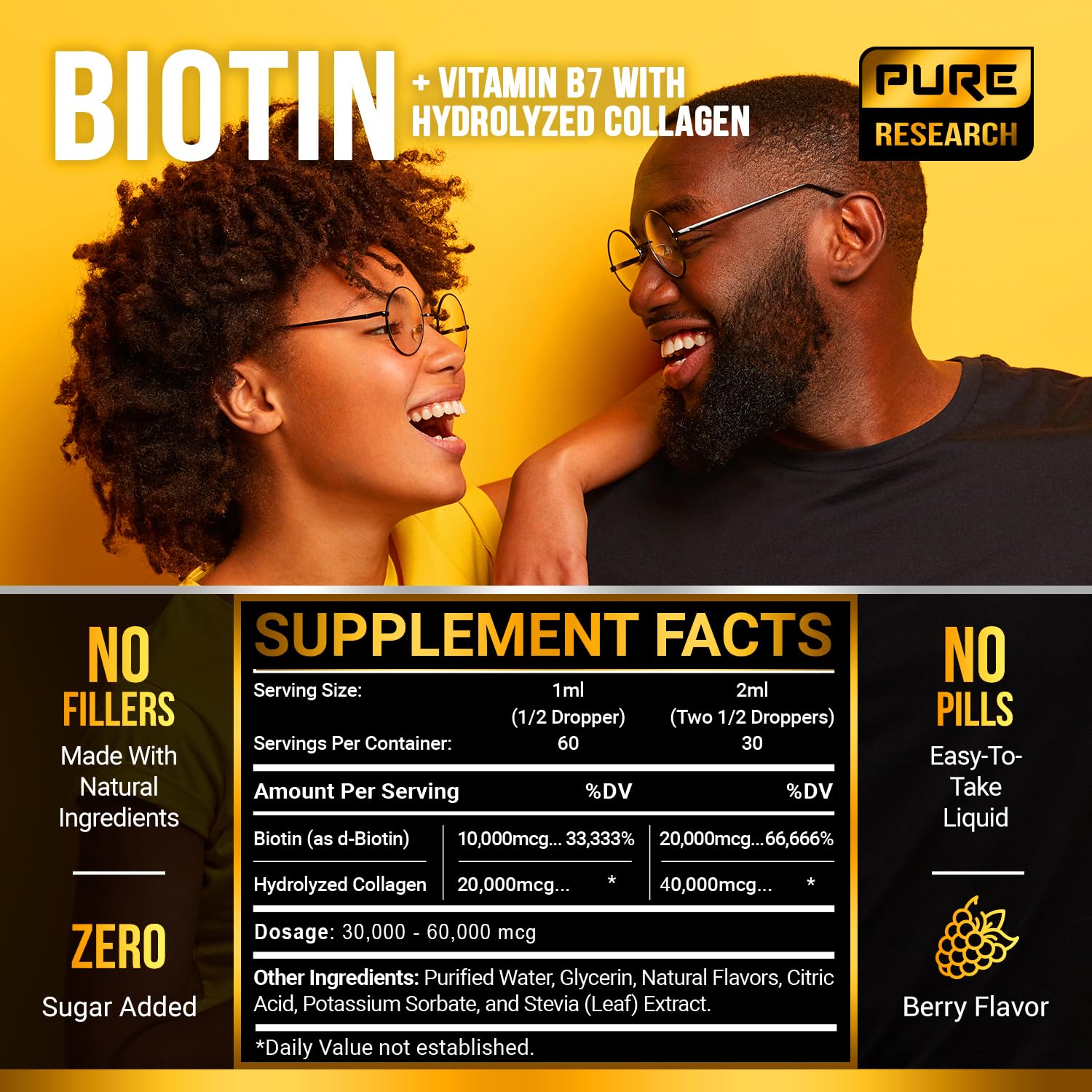 PURE RESEARCH Liquid Biotin & Collagen Hair Growth Drops 60,000mcg – Biotin and Liquid PURE RESEARCH Au supplements