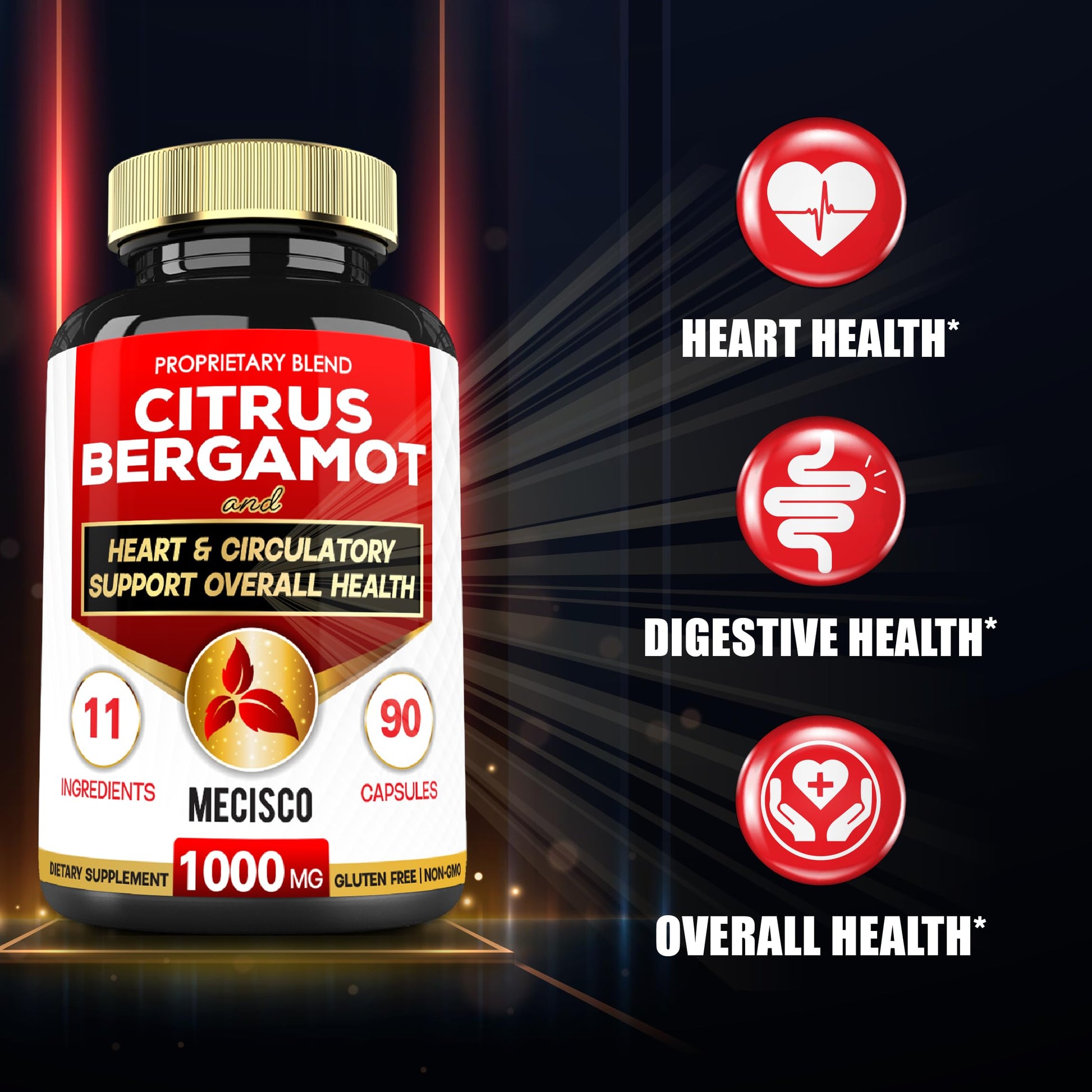 Mecisco 11 in 1 Citrus Bergamot Supplement 1000mg with Black Chokeberry, Berberine HCl & More - 90 Capsules - Supports Heart Health, Immune System, Energy Production Mecisco Au supplements