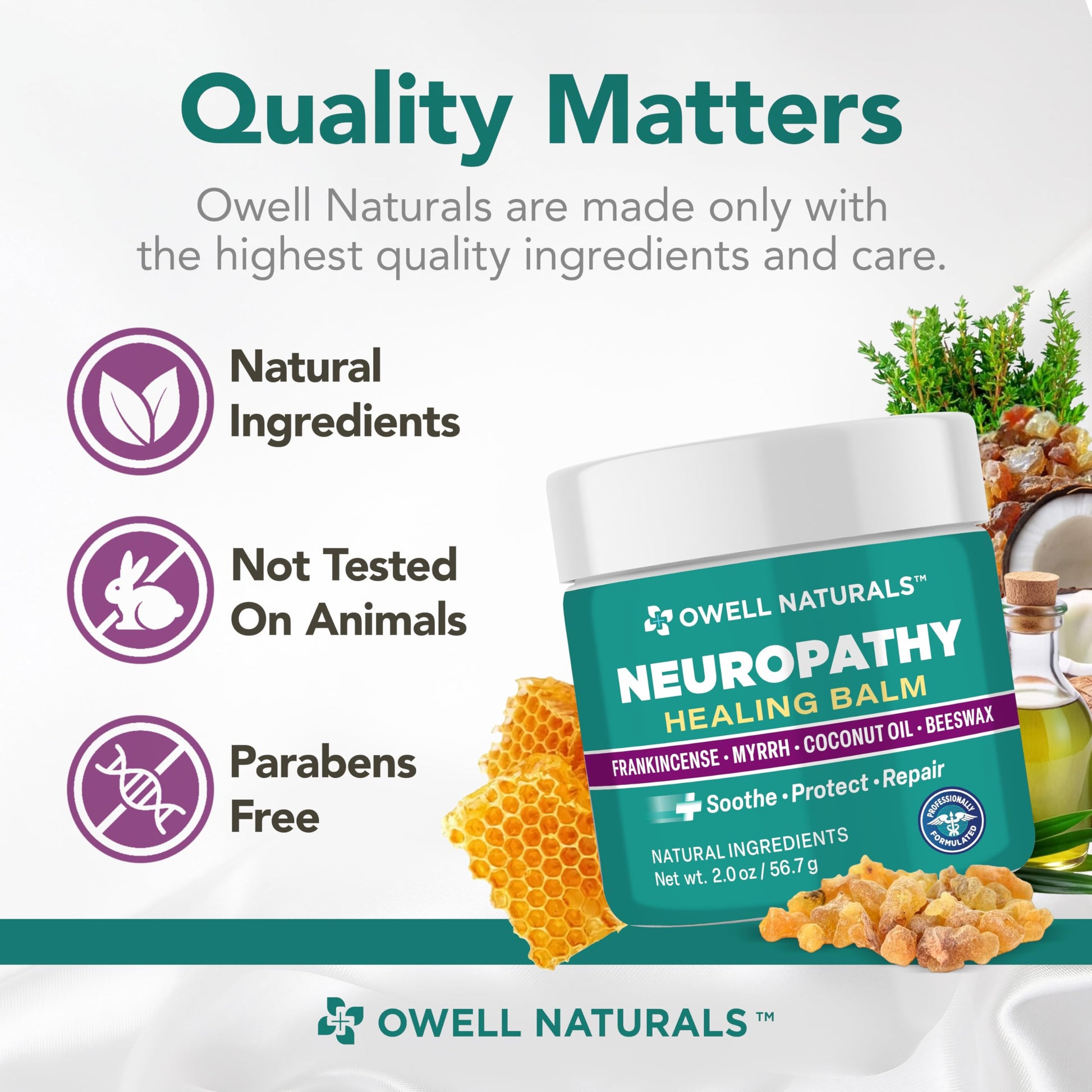 Owell Naturals Neuropathy Balm for Feet, Muscles & Joints – Long Lasting Comfort Formula with Frankincense, Myrrh, Coconut Oil, Beeswax – Fast Absorbing Botanical Skin Care, 2 oz Owell Naturals Au supplements