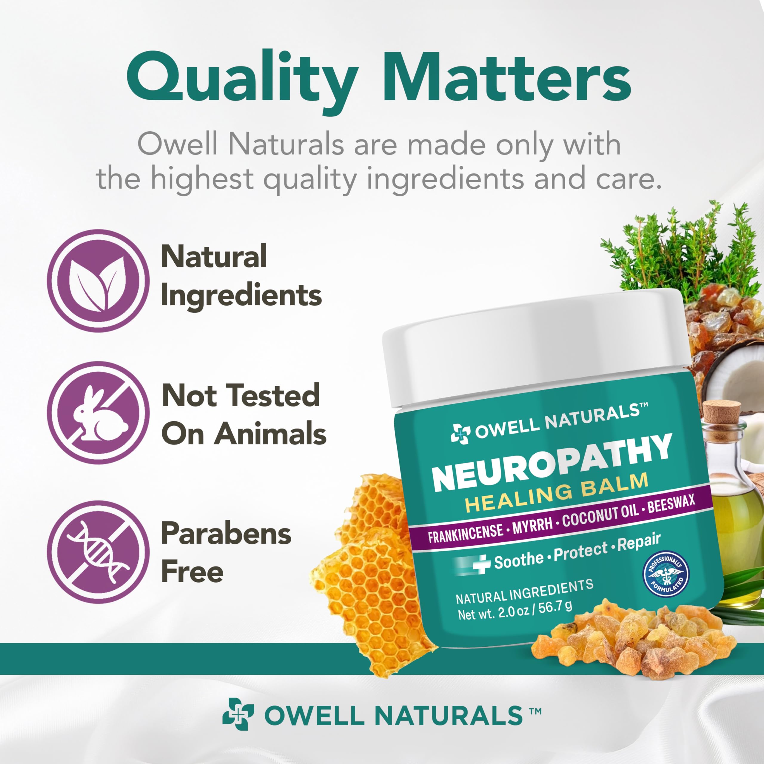 Owell Naturals Neuropathy Balm for Feet, Muscles & Joints – Long Lasting Comfort Formula with Frankincense, Myrrh, Coconut Oil, Beeswax – Fast Absorbing Botanical Skin Care, 2 oz Owell Naturals Au supplements