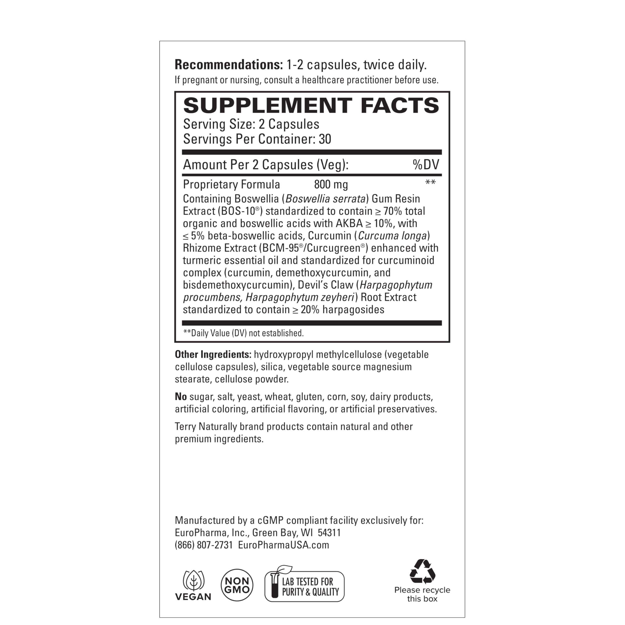 Terry Naturally Arthocin - Boswellia Serrata Capsules with Devil's Claw & Curcumin - Supplement to Support Joint & Spine Health - Herbal Supplement Aids Comfort & Absorption - 60 Capsules Terry Naturally Au supplements