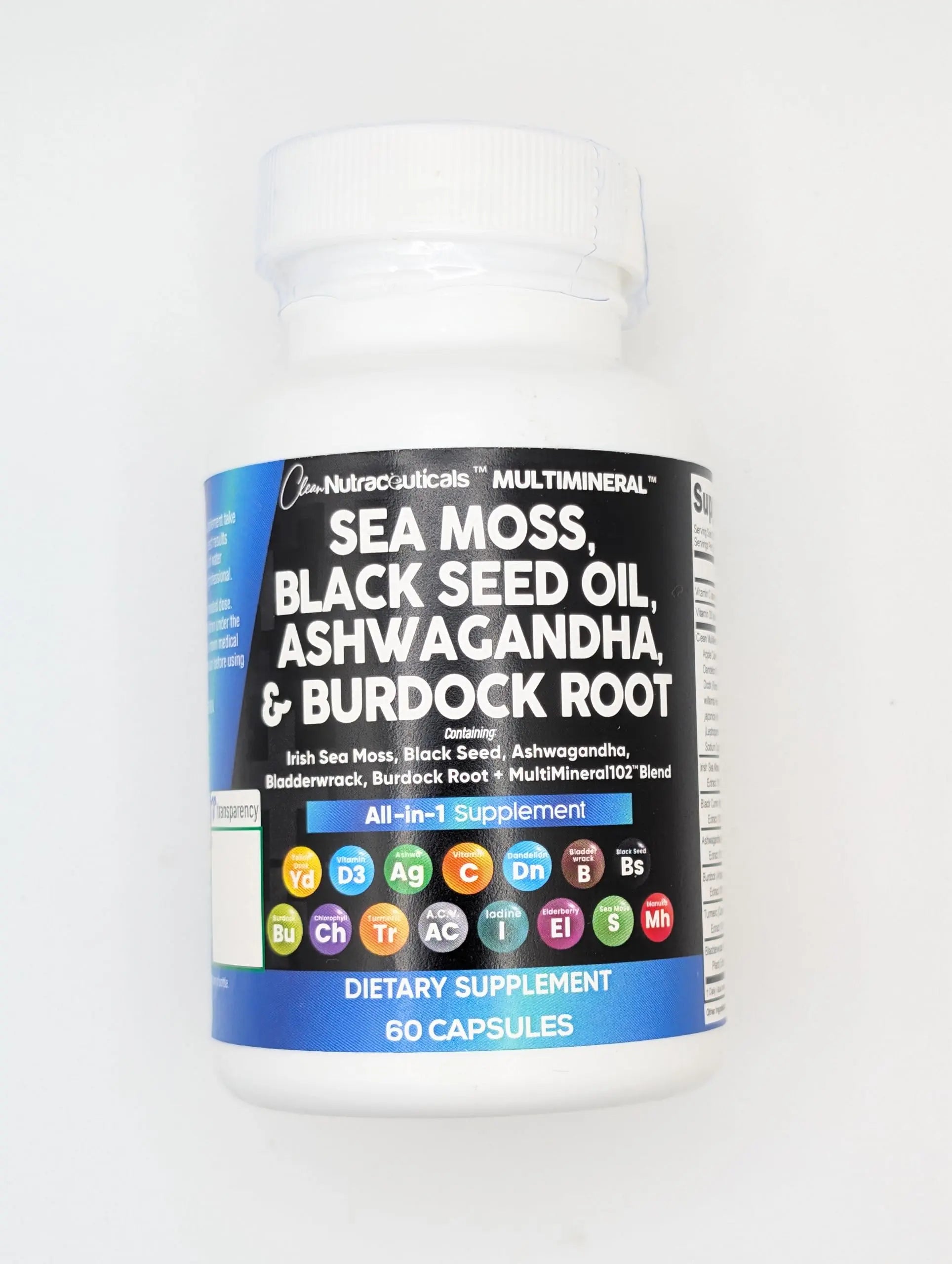 Sea Moss Black Seed Oil Ashwagandha Turmeric Bladderwrack Burdock & Vitamin C Vitamin D3 with Elderberry Manuka Dandelion Yellow Dock Iodine Chlorophyll ACV - 5Pack Clean Nutraceuticals Au supplements