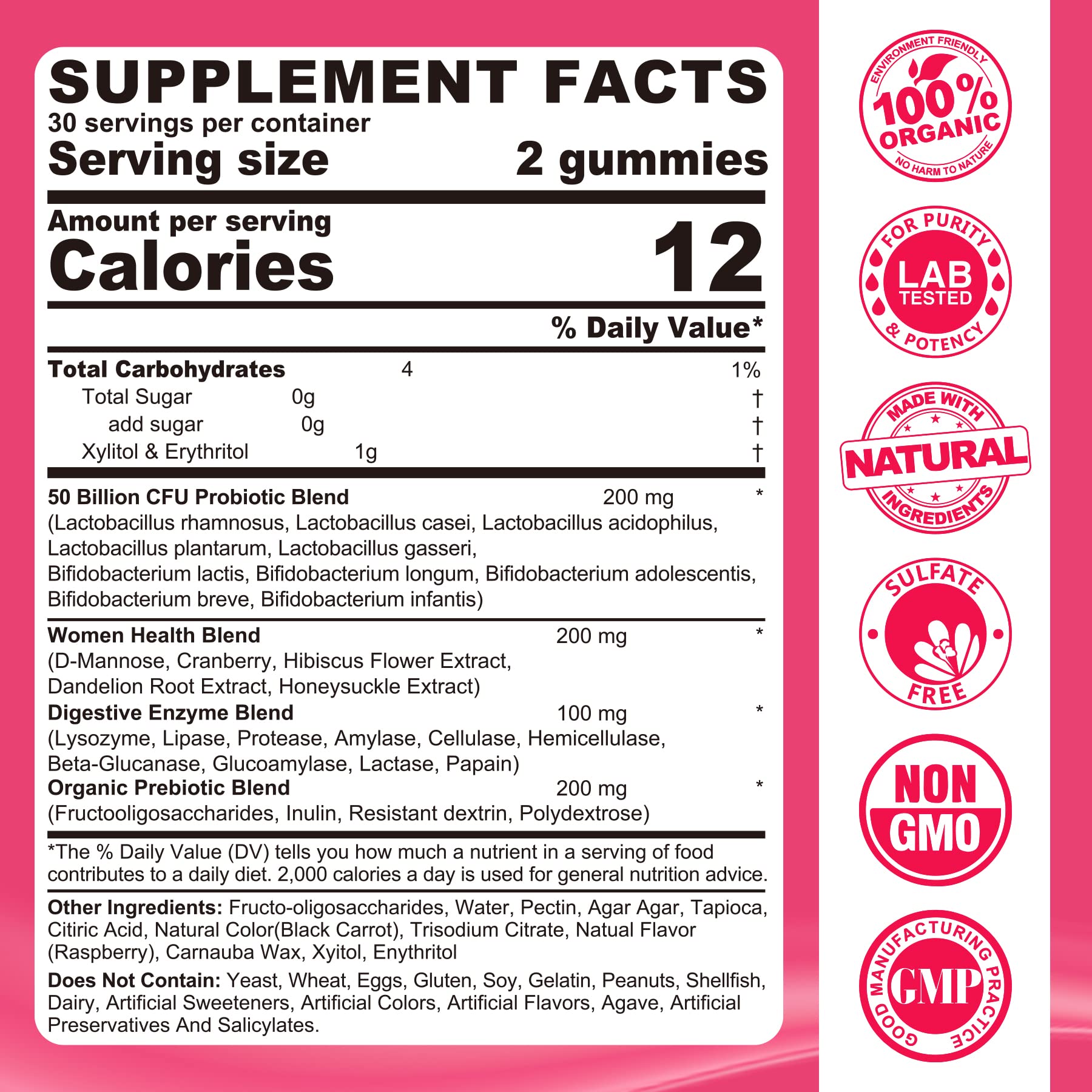 Probiotics for Women Gummies, Sugar Free Vaginal Probiotics 50 Billion CFU 10 Strains w/ Cranberry NEVISS Au supplements
