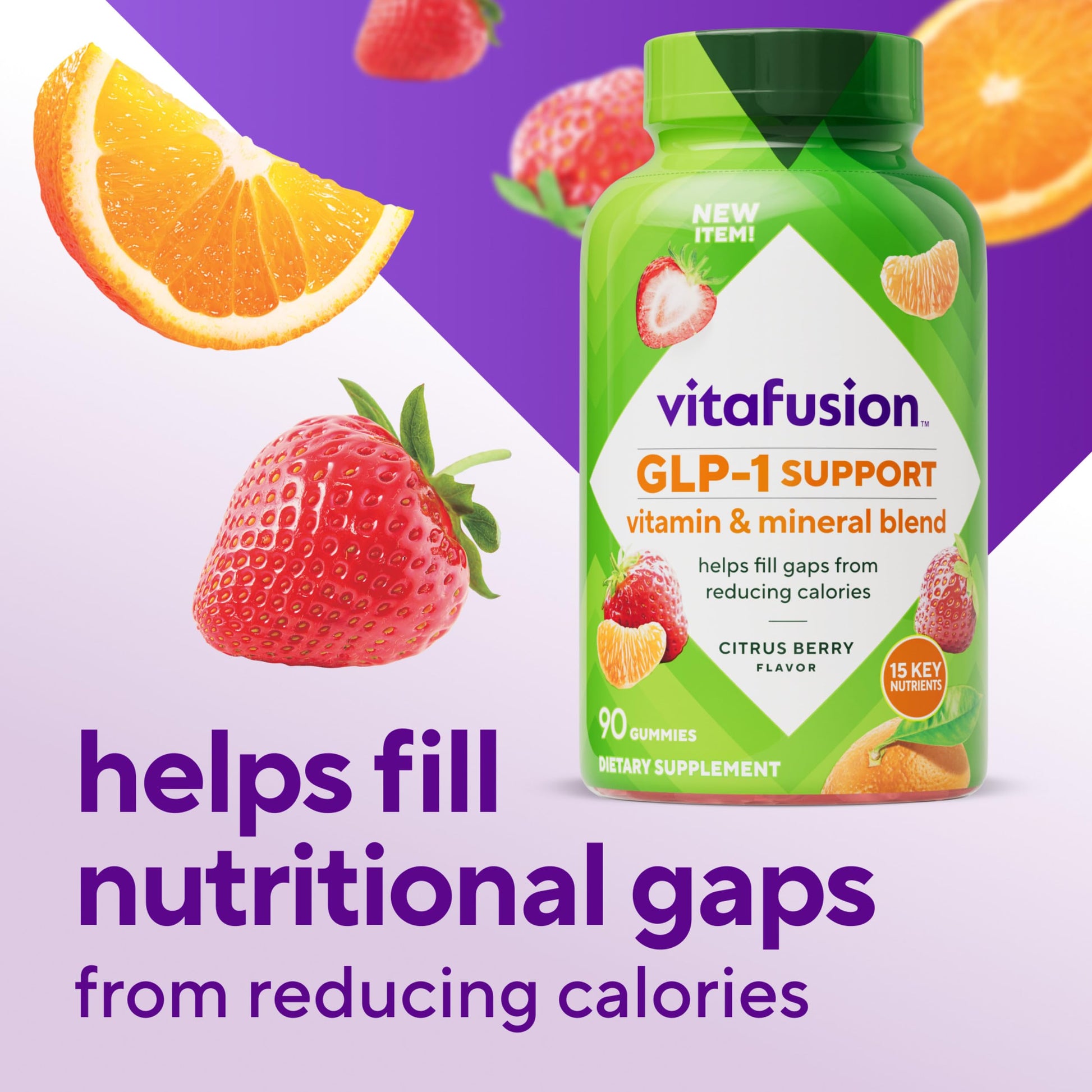 vitafusion GLP-1 Support Multivitamin, Vitamin and Mineral Blend, 15 Essential Nutrients, Citrus Berry Flavor, 90 Count, 45 Day Supply  Vitafusion Au supplements