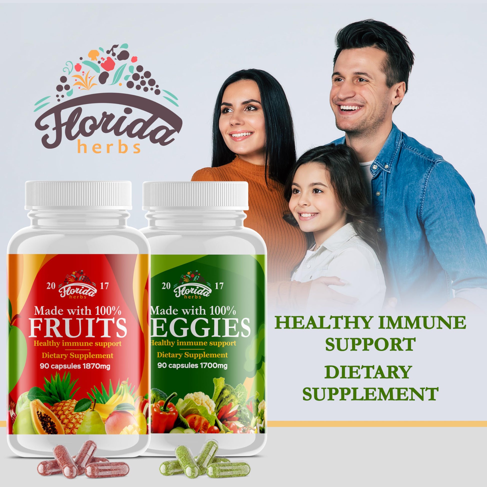 Fruits and Vegetables Supplement - 90 Fruit and 90 Veggie Capsules - Nature Vitamins, Balance of Fruits and Veggies Supports Energy Balance, Soy Free, Vegan Capsules - 90 Count (Pack of 2) FLORIDA HERBS Au supplements