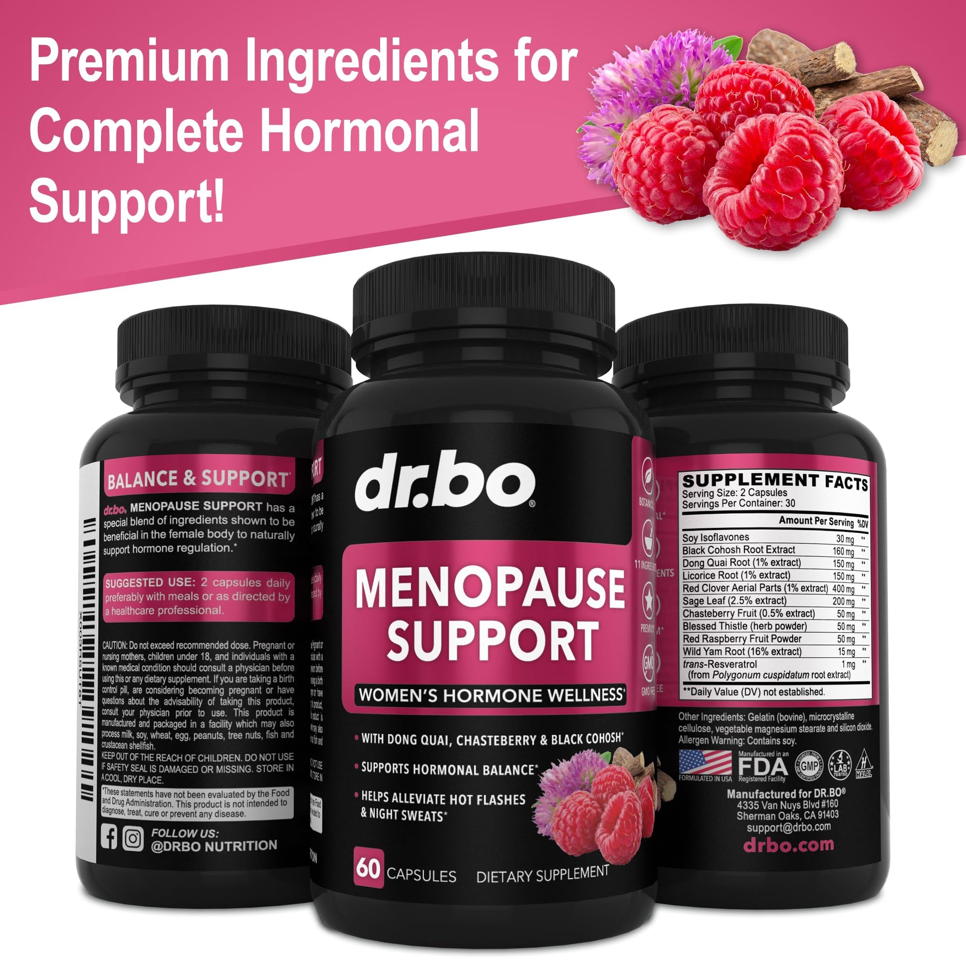 Menopause Supplements for Women Support Pills - Natural Menopause Relief for Hot Flashes, Night Sweats & Mood Swings with Dong Quai, Chasteberry & Black Cohosh - Hormone Balance for Women Supplement DR. BO Au supplements