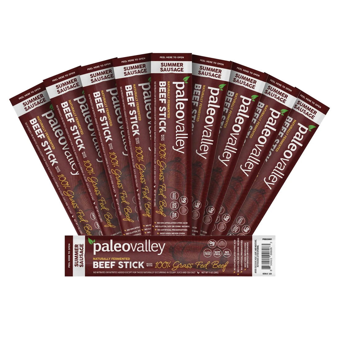 Paleovalley 100% Grass Fed Summer Sausage Beef Sticks - Delicious Gluten Free Beef Snack - High Protein Keto Friendly Paleovalley Au supplements
