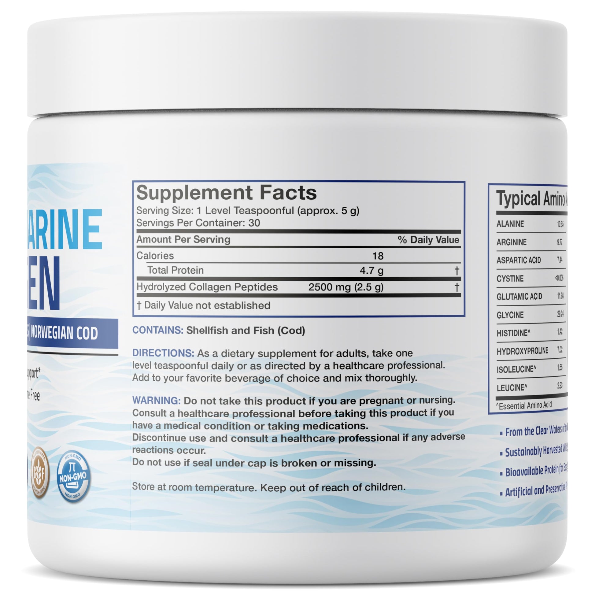 Bronson Marine Collagen Peptides Hydrolyzed Protein Powder 100% Wild Caught Nordic Cod Verified Sustainable Source for Joints Skin Hair Nails & Bones 150g (5.29oz) Bronson Au supplements