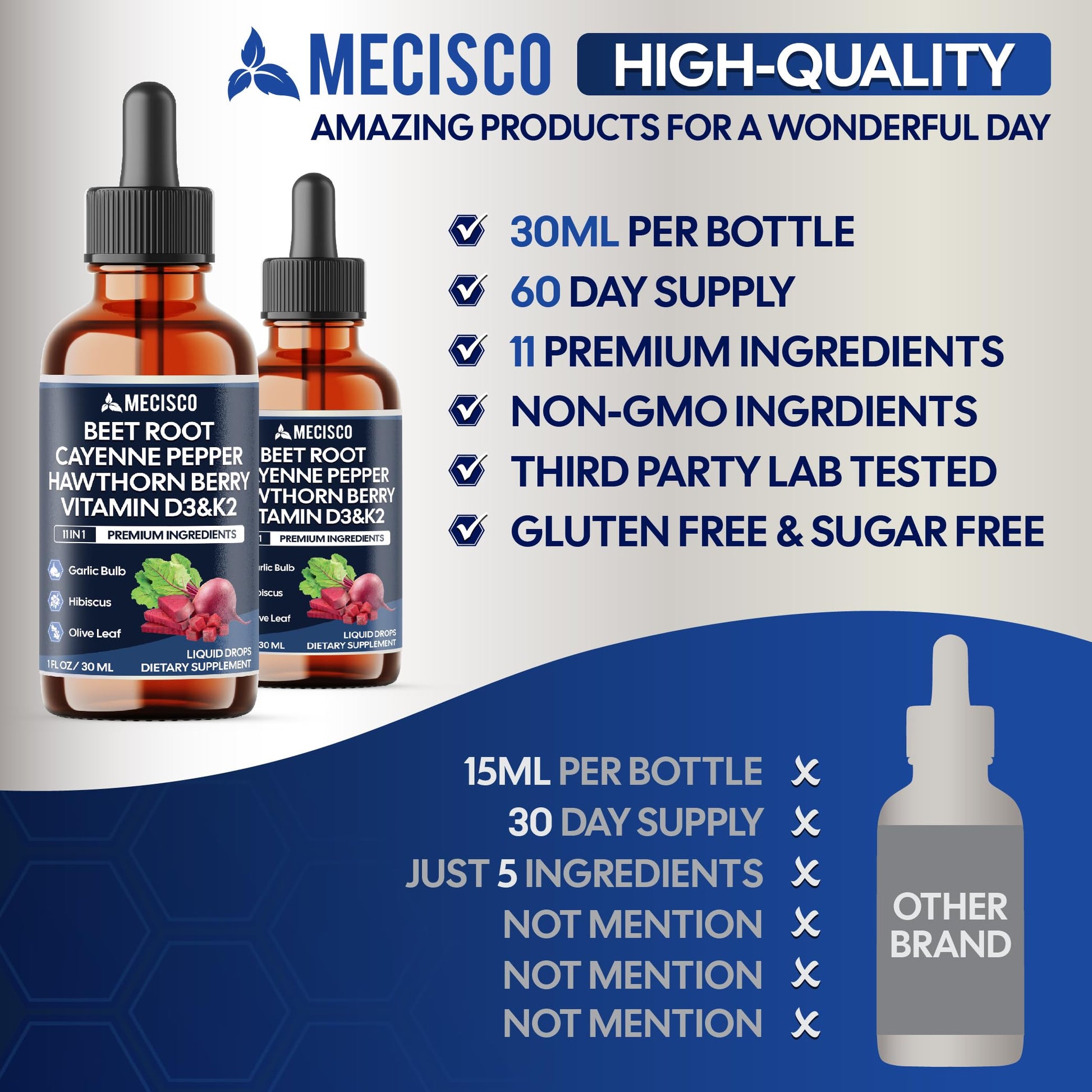11in1 Beet Root Liquid Drops - Support Overall Wellness - with Vitamin D3, Vitamin K2, Hawthorn Berry, Cayenne Pepper, Garlic, Hibiscus, Olive, Red Spinach, Green Tea - 1 FL Oz - 60 Day Supply Mecisco Au supplements