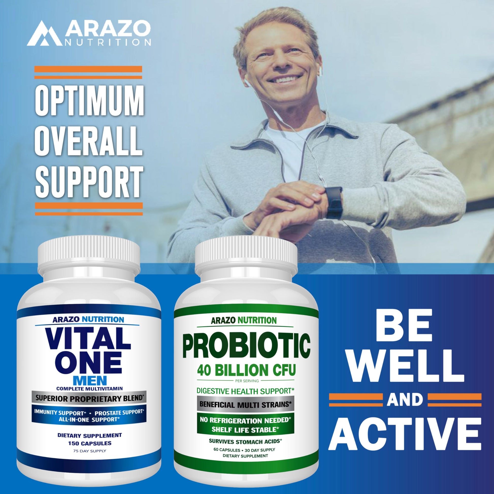 Arazo Nutrition Vital One Multivitamin for Men – Daily Wholefood Supplement - 150 Vegan Arazo Nutrition Au supplements