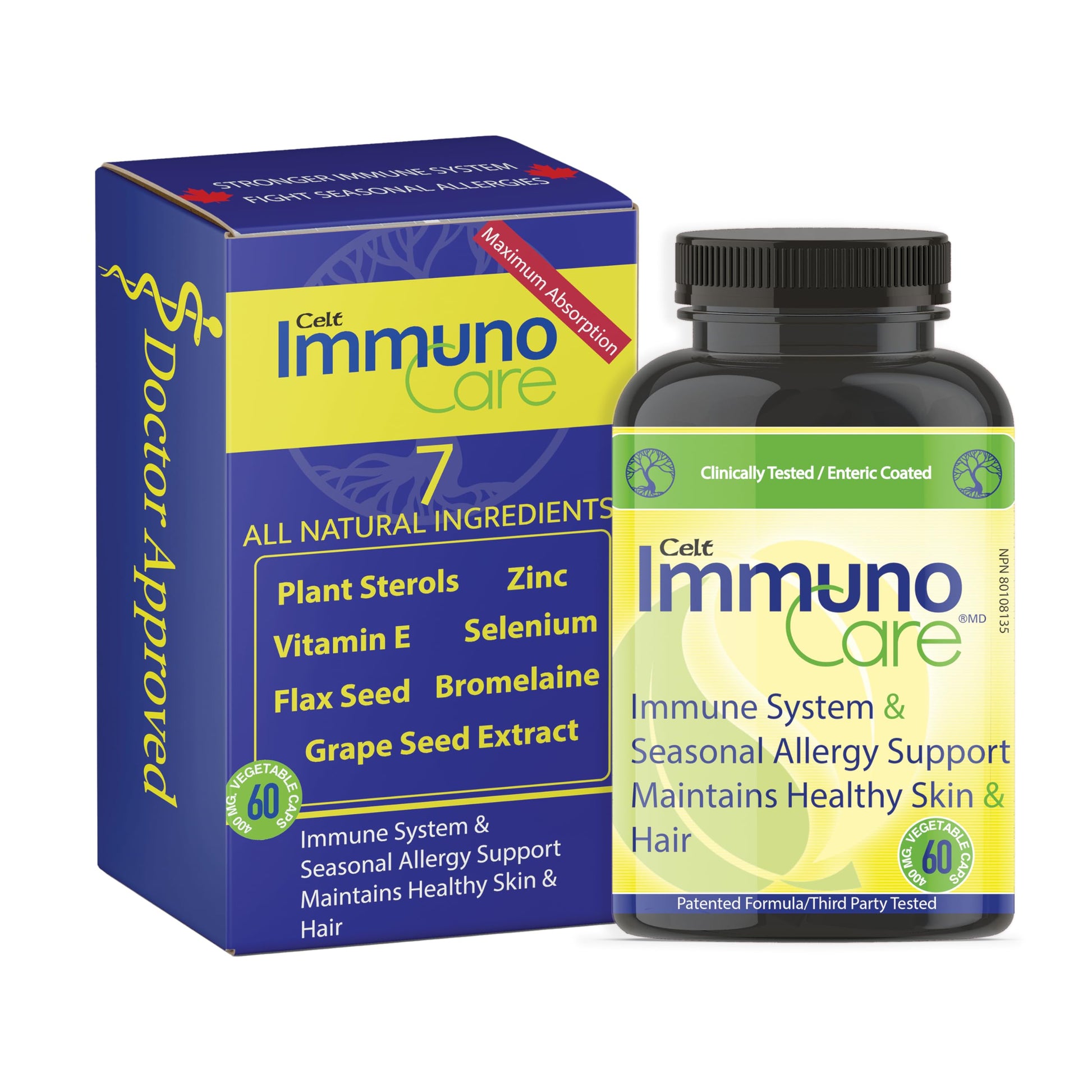 Celt Immunocare 60 v-caps - Potent Seasonal Allergy Blend - Adult Immunity Support - Cholesterol Modulator - Plant Sterols Ultra Strength - 7 Key Immunity Enhancing Ingredients Celt Immuno-Care Au supplements
