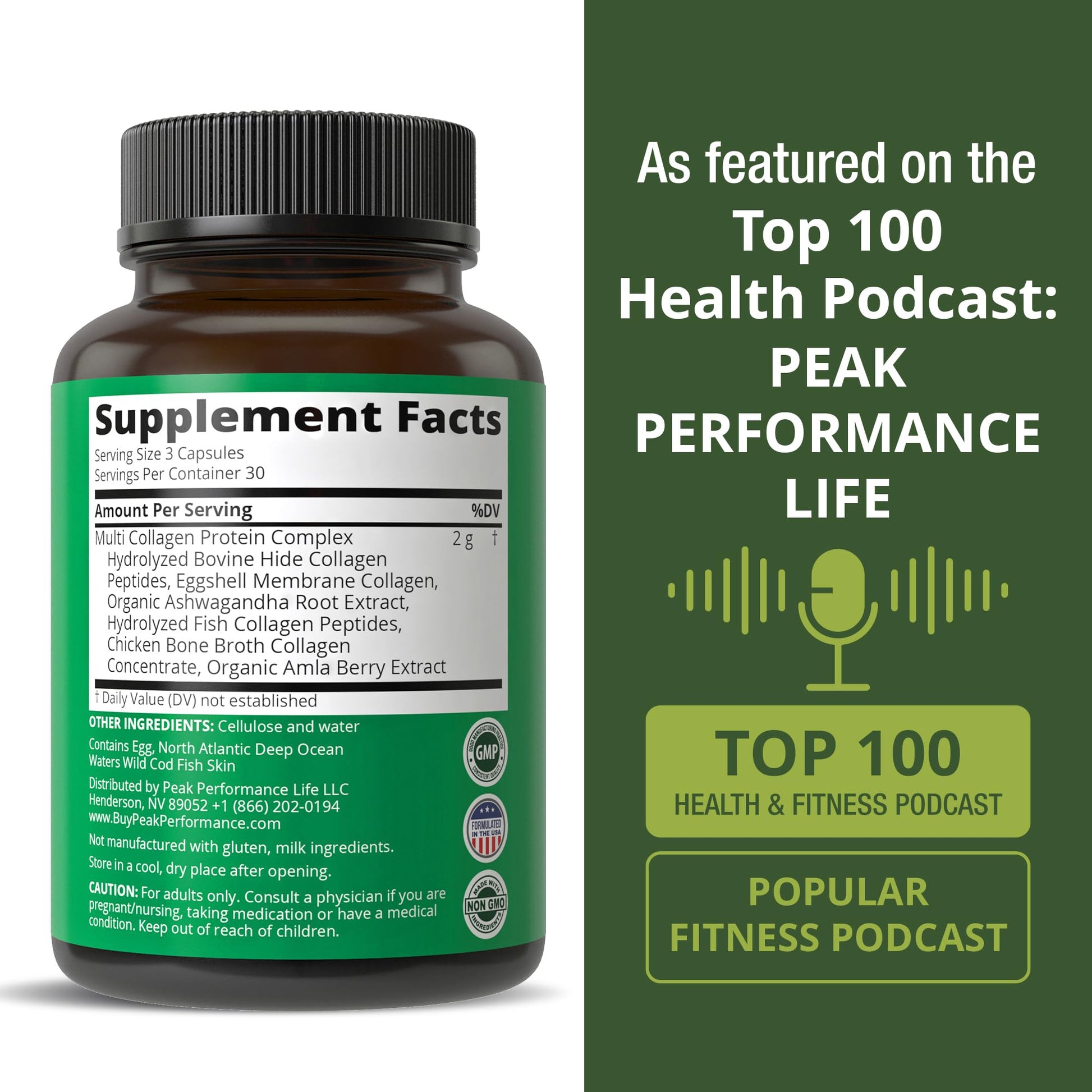 Peak Performance All 5 Multi-Collagen Capsules - 90 Pills of Grass Fed Peptides Protein - Supplement with All 5 Collagen Types I, II, III,V, X from Beef, Fish, Eggshell, and Chicken Bone Broth Peak Performance Au supplements