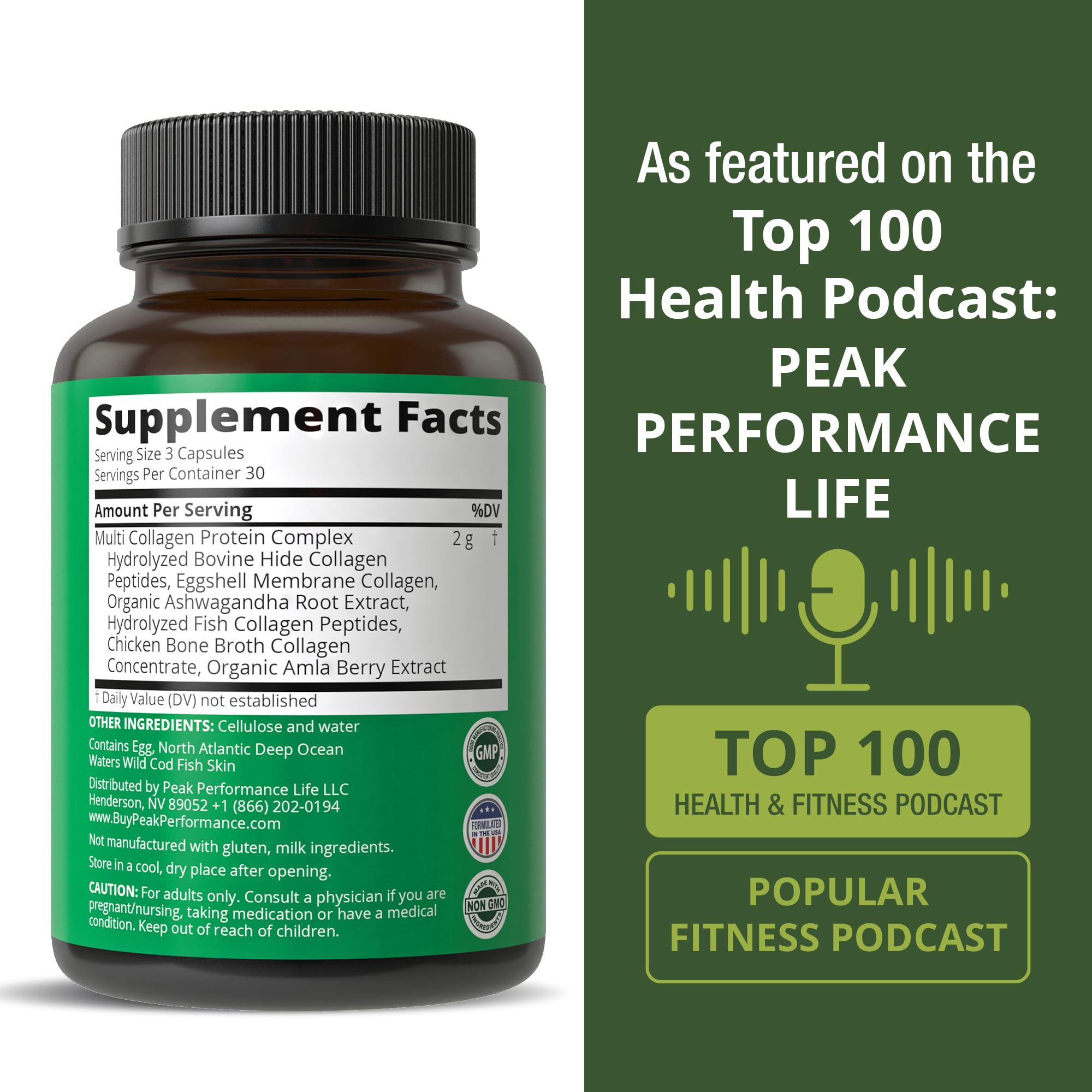 Peak Performance All 5 Multi-Collagen Capsules - 90 Pills of Grass Fed Peptides Protein - Supplement with All 5 Collagen Types I, II, III,V, X from Beef, Fish, Eggshell, and Chicken Bone Broth Peak Performance Au supplements