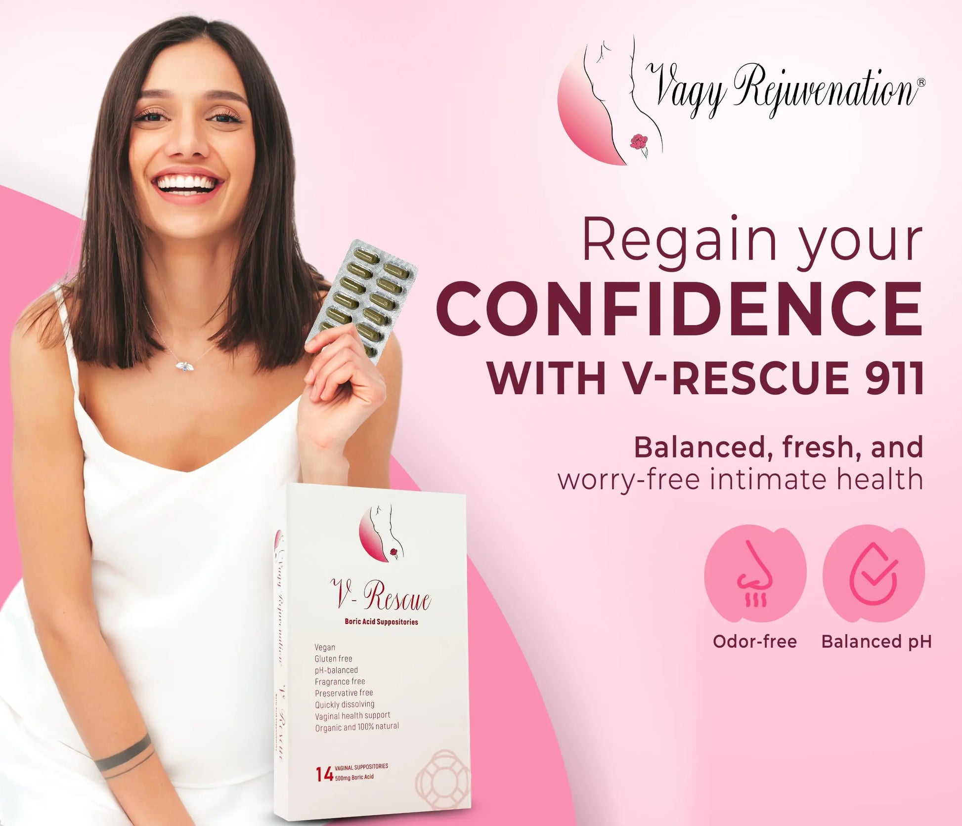 Vagy Rejuvenation V-Rescue - 500 mg Boric Acid 14 Vaginal Applications - Feminine Health Vagy Rejuvenation Au supplements