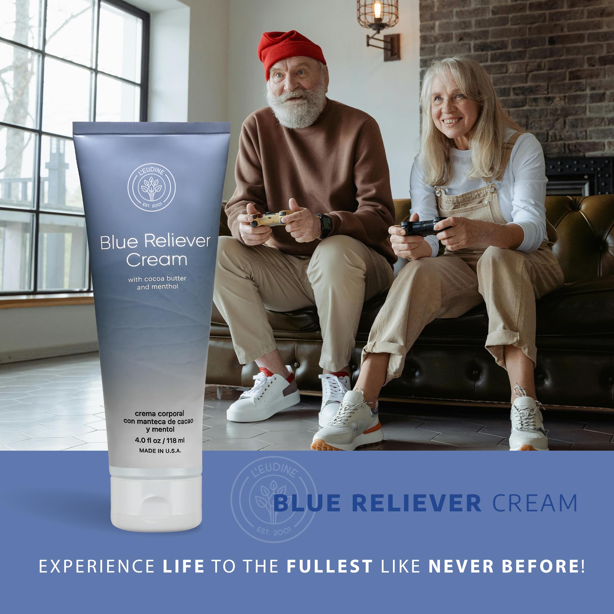 L'EUDINE Blue Reliever Cream – Joint and Muscle Therapy, Body Cream with Cocoa Butter and Menthol L'eudine Au supplements