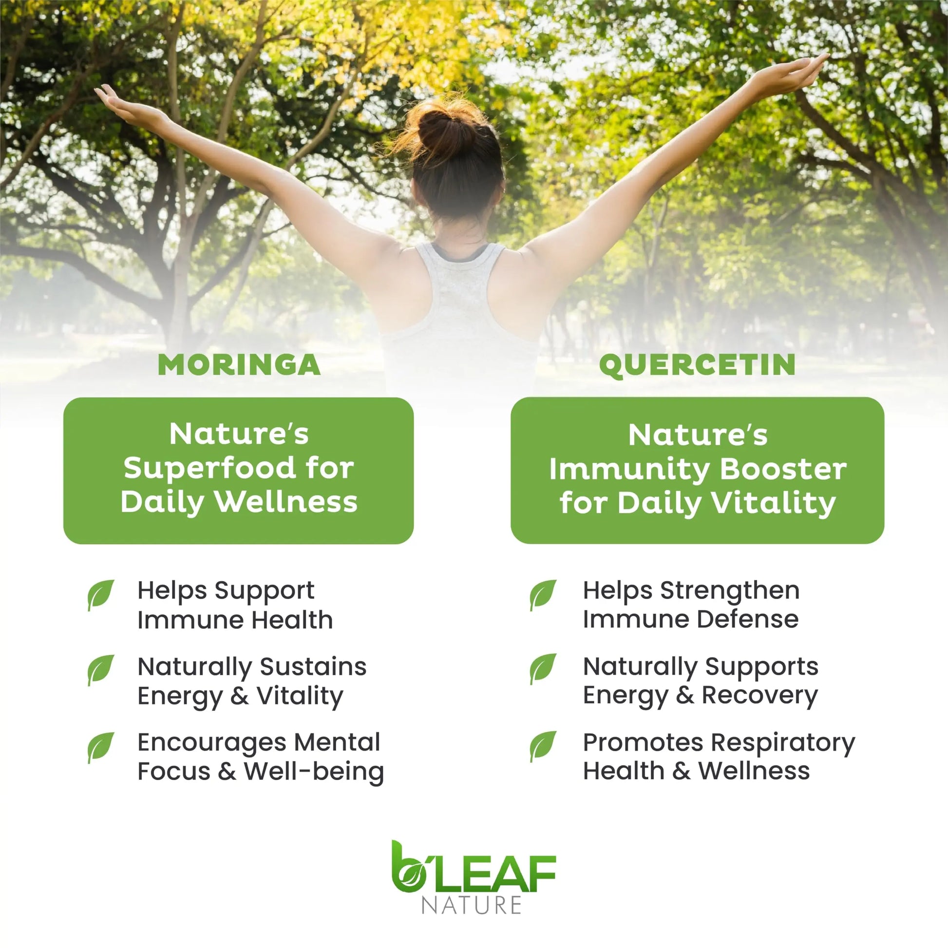 B'LEAF NATURE Moringa and Quercetin Bundle - Non-GMO, Vegan, High Absorption Capsules - 1000mg Quercetin Phytosome Blend + 1000mg Moringa - Natural Energy, Wellness and Immune Support Supplements B'LEAF NATURE Au supplements