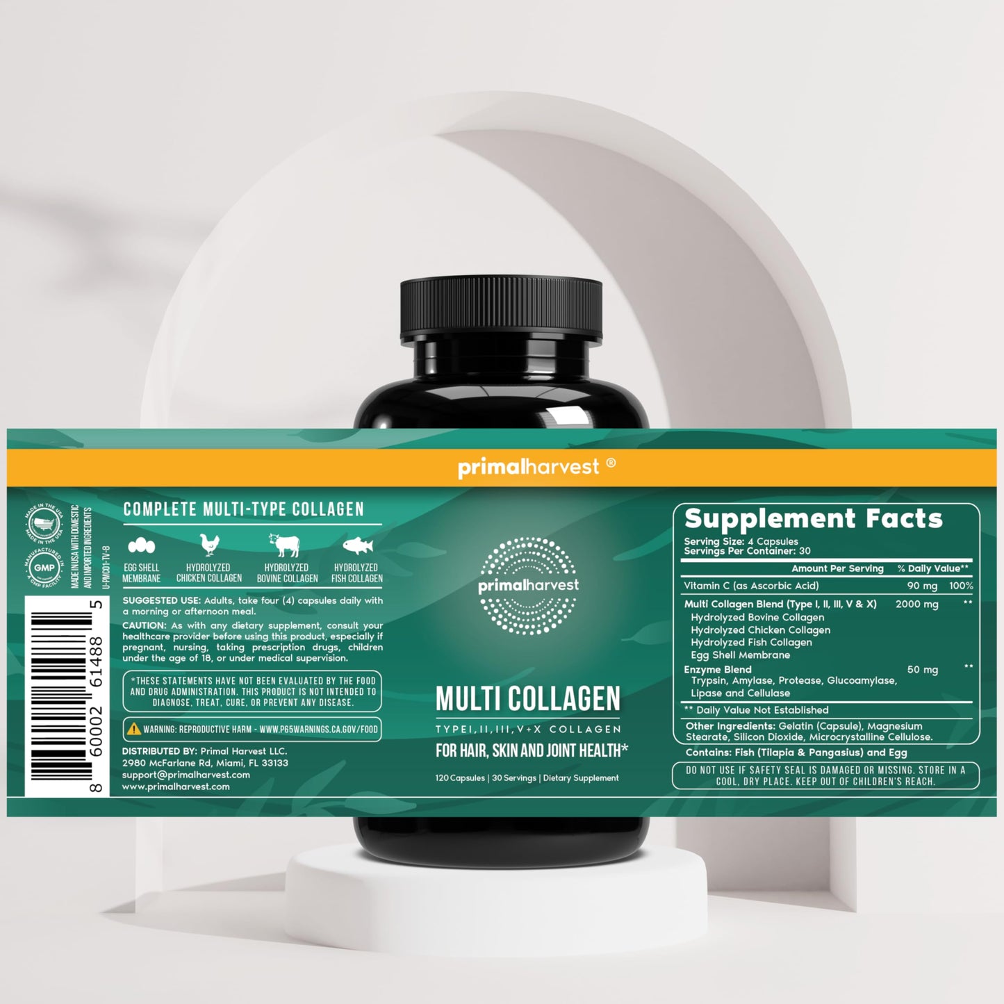 Primal Harvest Multi Collagen Pills for Women and Men (Type I, II, III, V, X) 120 Capsules w/Vitamin C for Hair, Skin, Nails Primal Harvest buy supplements Au