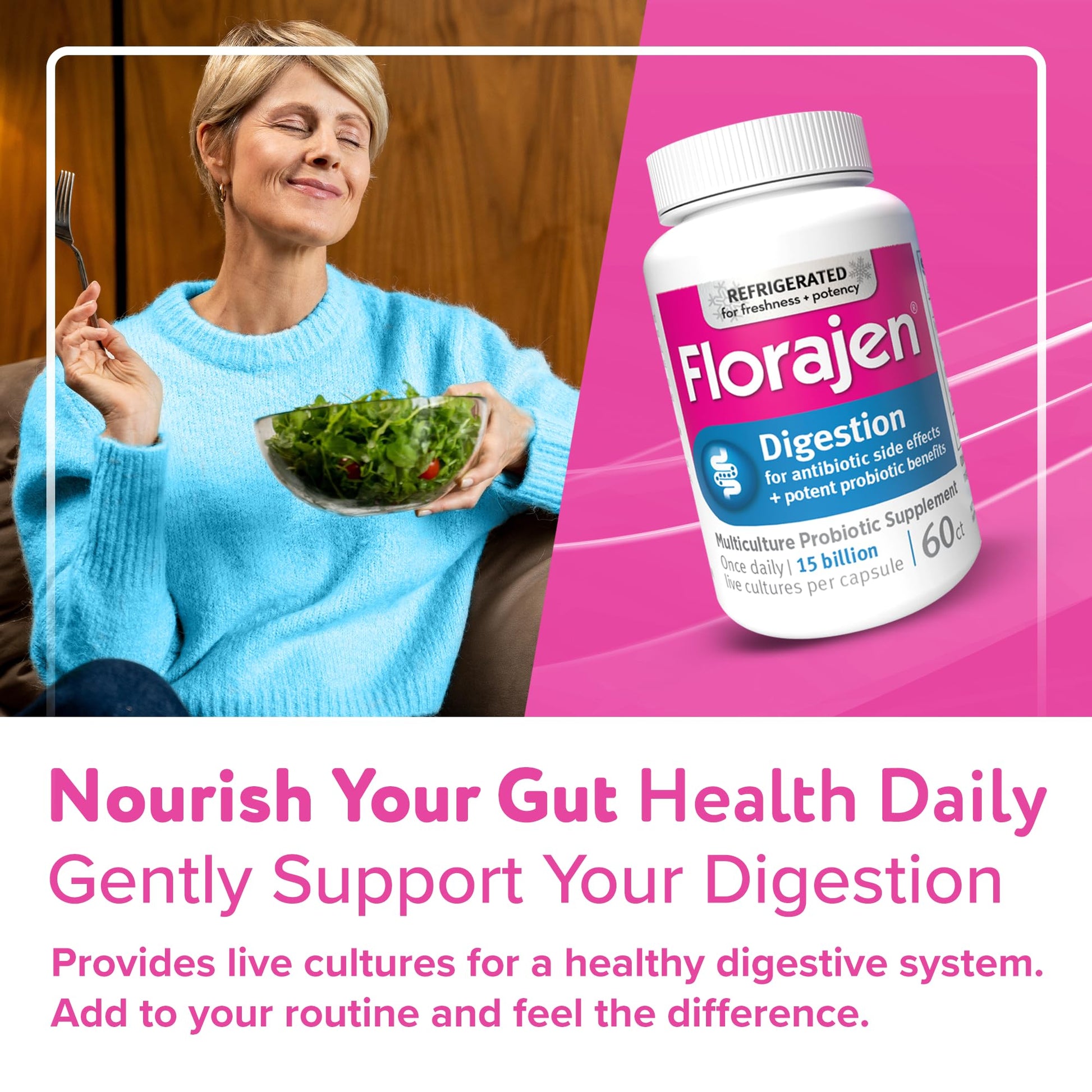 Florajen3 Digestion High Potency Refrigerated Probiotics | Restores Balance in Digestive System | for Antibiotic Side Effects | 60 Capsules Florajen Au supplements