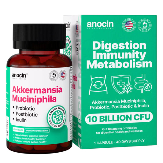 anocin Akkermansia Muciniphila + Probiotic, Postbiotic & Inulin - Gut Health Supplement for Digestion, Immune Support - 10 Billion CFU, Vegan & Gluten-Free anocinAU supplements