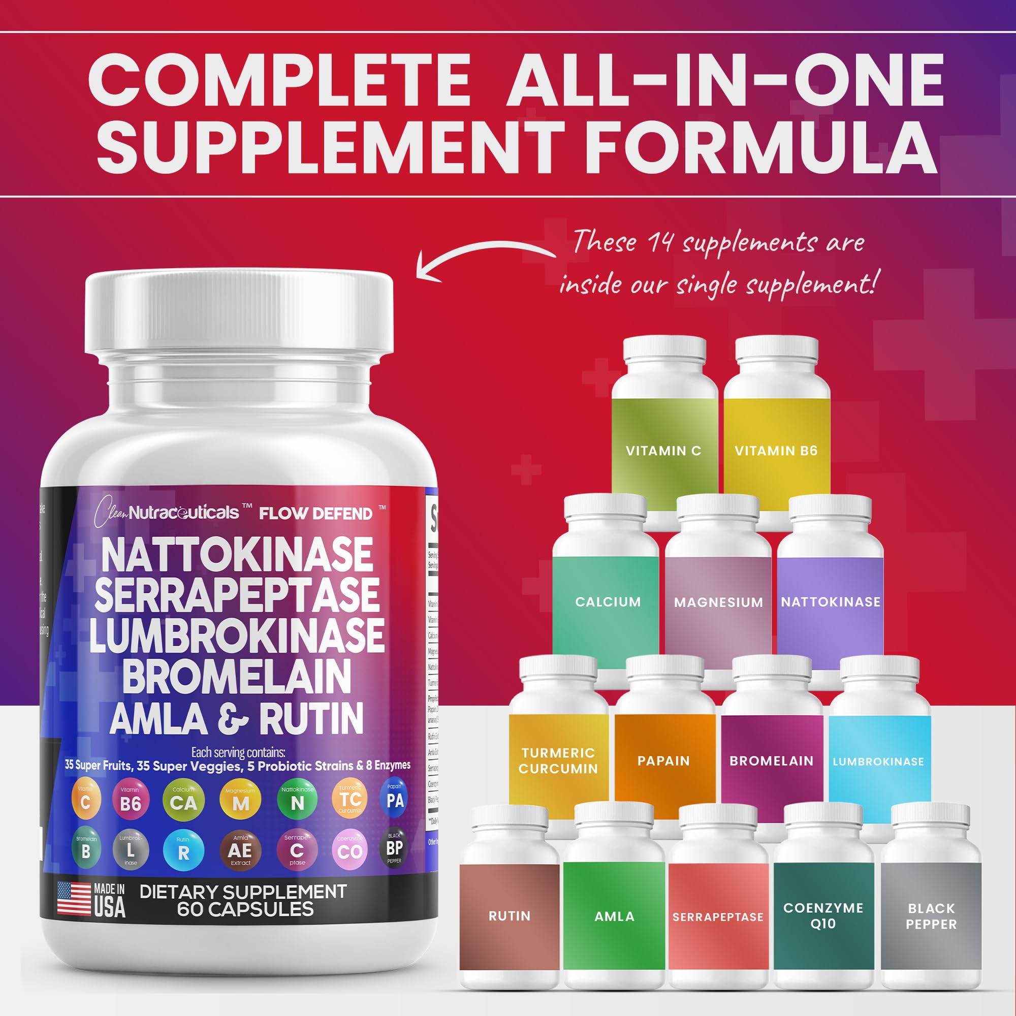 Nattokinase 4000 FU Serrapeptase 120000 SPU Lumbrokinase Enzyme Clean Nutraceuticals Au supplements