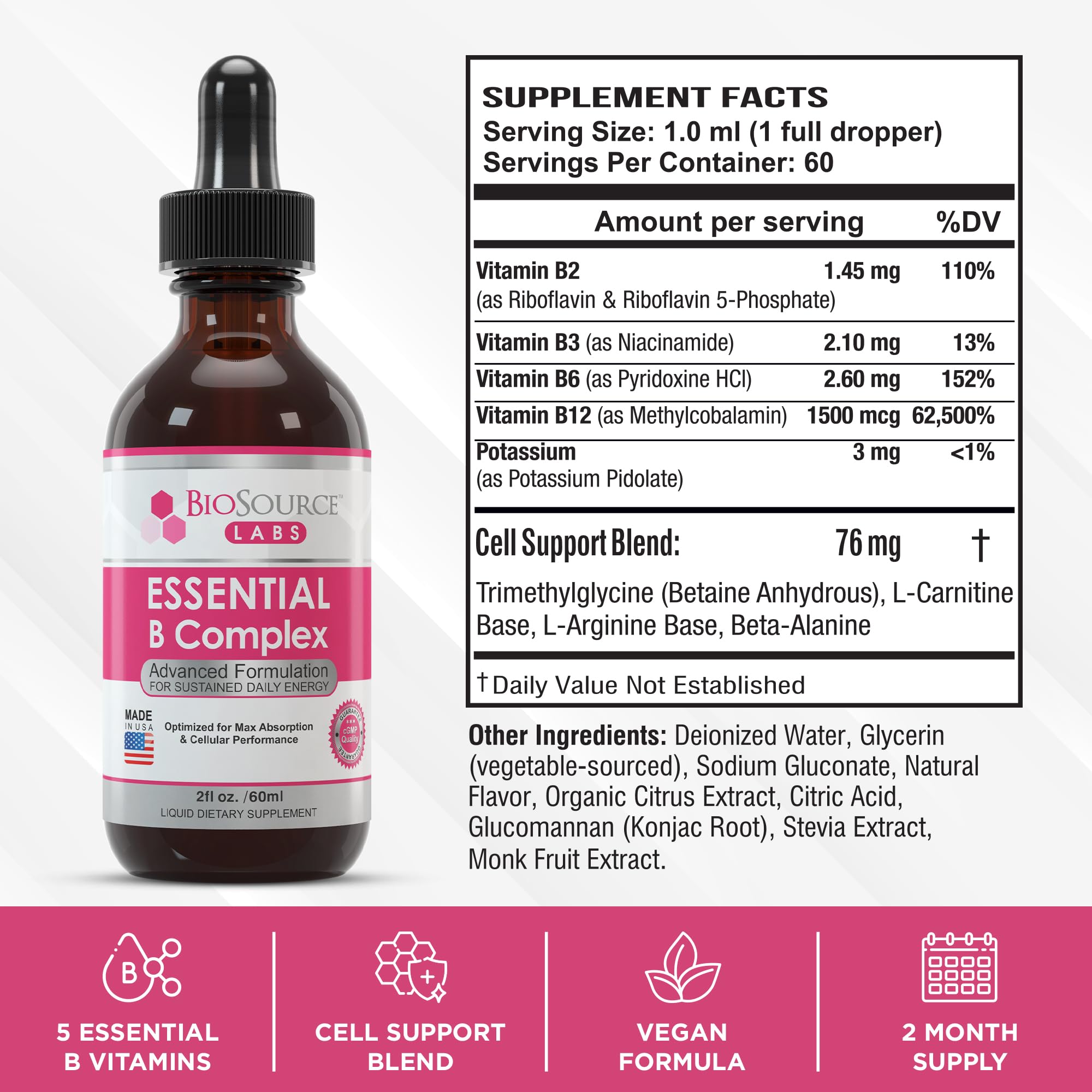 BioSource Labs Essential B Complex - Daily Vegan Vitamin B-Complex Sublingual Liquid BioSource Labs Au supplements