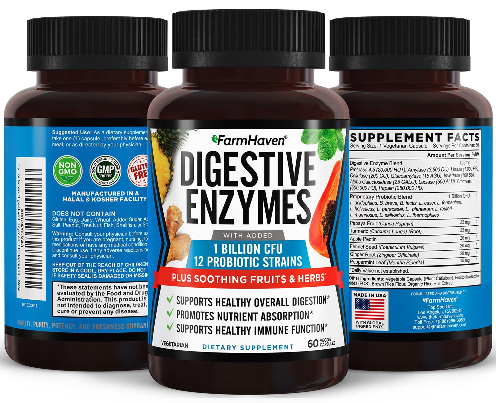 FarmHaven Digestive Enzymes with 18 Probiotics & Herbs | Papaya, Bromelain, Protease & More for Lactose Absorption & Better Digestion | Helps Bloating, Gas, Constipation | Vegetarian, 60 Capsules FarmHaven Au supplements