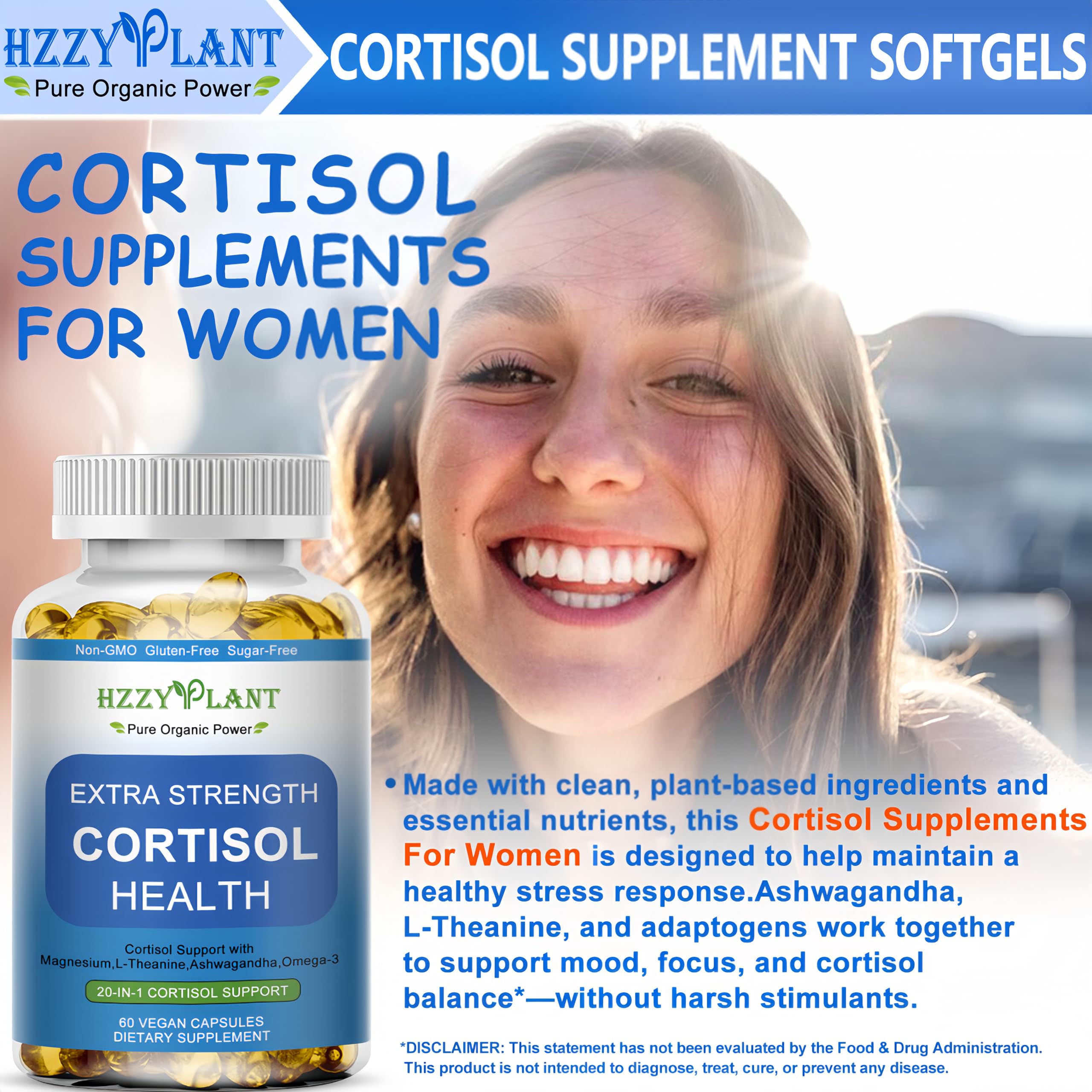 Cortisol Supplements for Women and Men Softgels with Phosphatidylserine Magnesium Ashwagandha L-Theanine,High Absorption Cortisol Detox Capsules for Sleep Relaxation Stress Relief,Non-GMO,60 Servings HZZYPLANT Au supplements