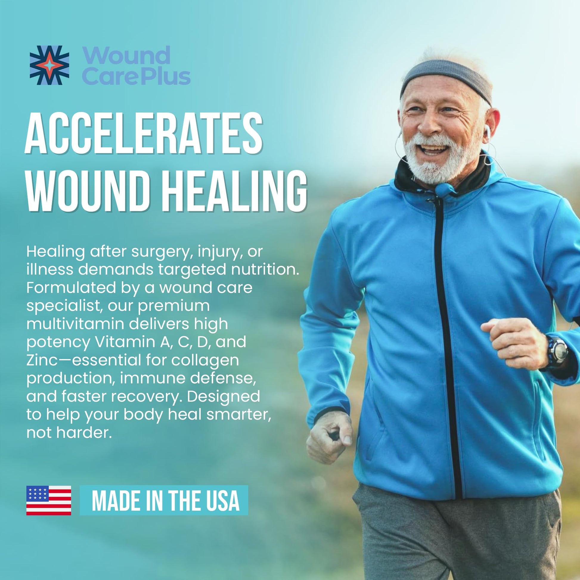 Wound Care Plus Men's Multivitamin – Comprehensive Vitamin & Mineral Blend with Vitamins A, B, C, D, E, Zinc – Supports Immune Health, Energy & Skin Wellness – 60 Capsules – Non-GMO, Gluten-Free WOUND CAREPLUS Au supplements
