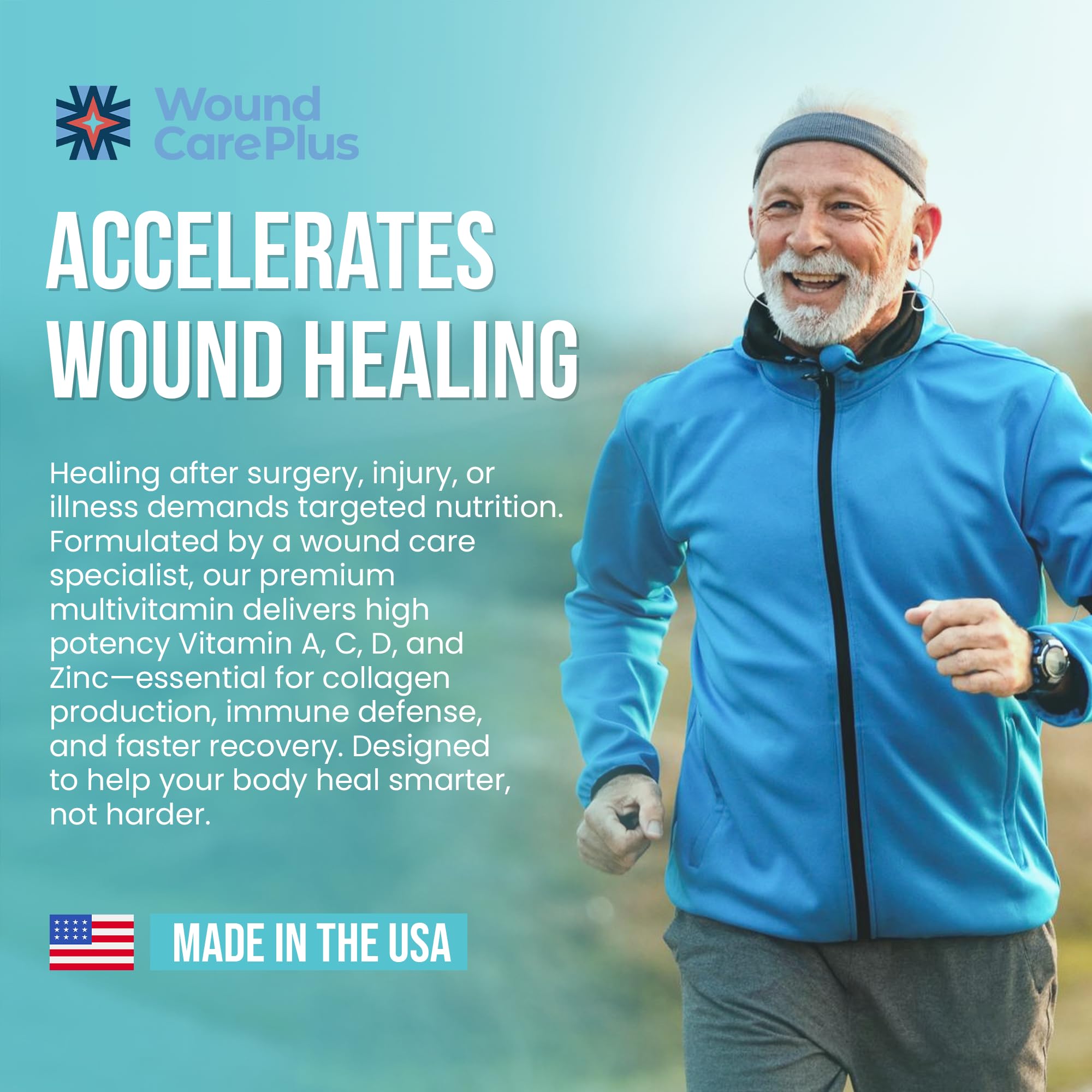 Wound Care Plus Men's Multivitamin – Comprehensive Vitamin & Mineral Blend with Vitamins A, B, C, D, E, Zinc – Supports Immune Health, Energy & Skin Wellness – 60 Capsules – Non-GMO, Gluten-Free WOUND CAREPLUS Au supplements